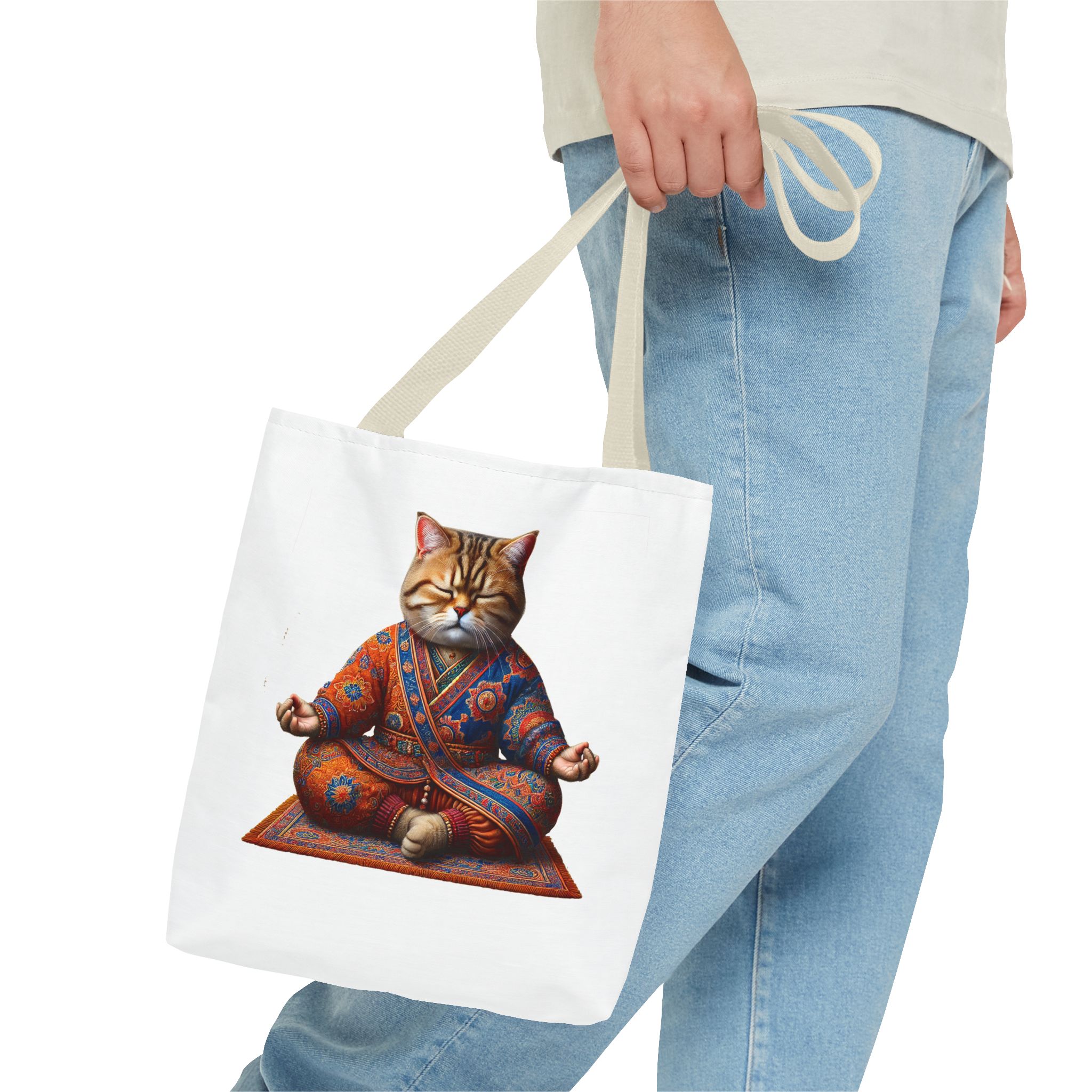 Canvas Tote bag Cat meditation handbag yoga bag vintage buddha mindfulness purse – Image 20