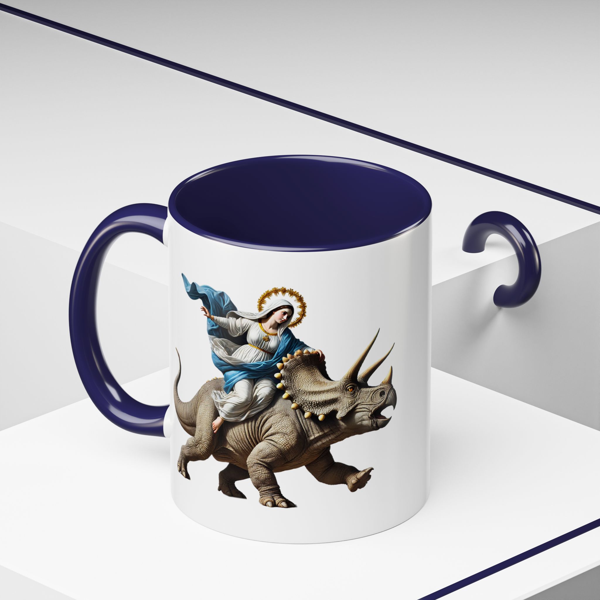 Sarcastic Coffee mug jurassic Virgin mary riding triceratops funny office mug boho gift tea cup cute accessory – Image 12