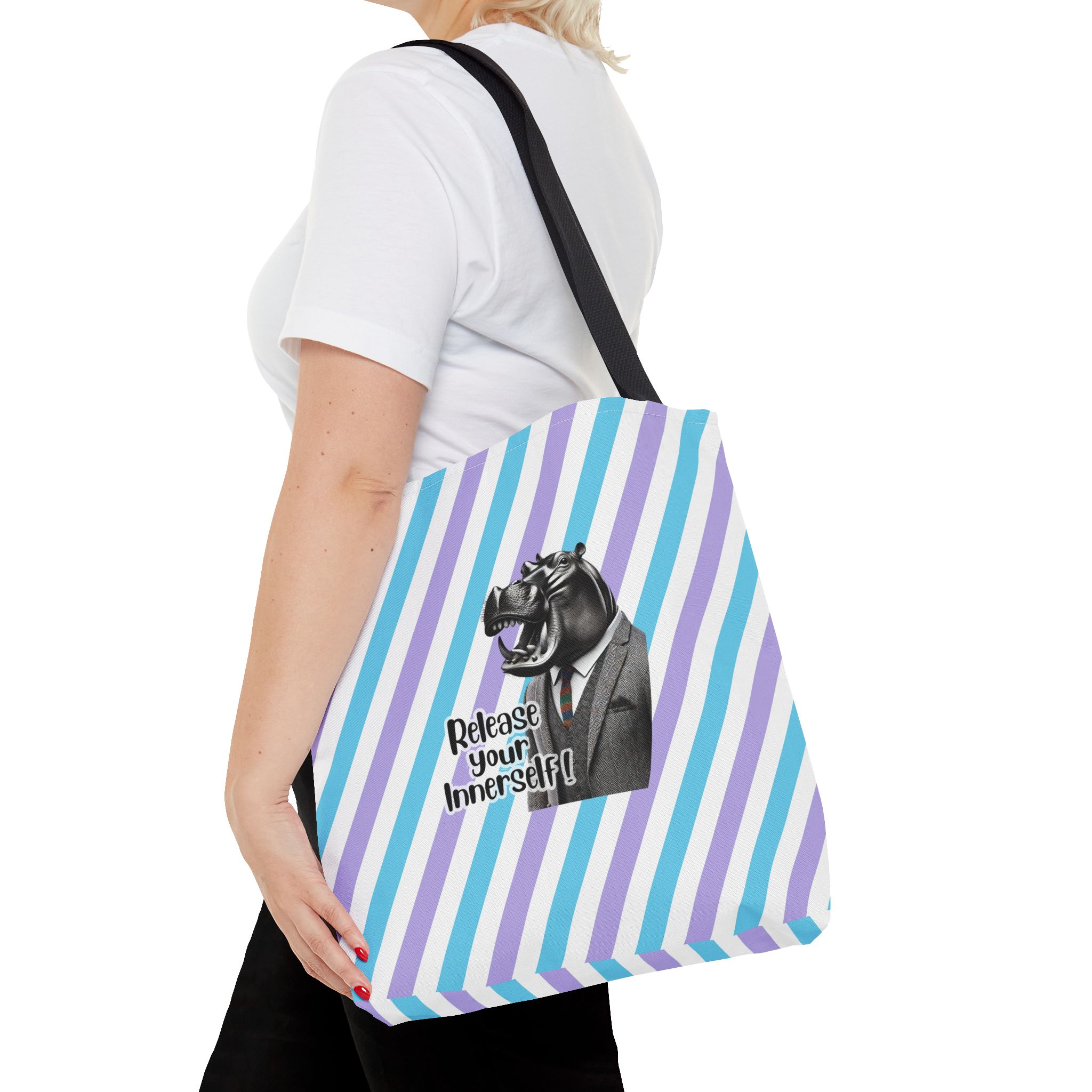 Canvas tote bag motivational vintage bag hippopotamus design funny tote bag for self confidence cute tote bag - Image 4