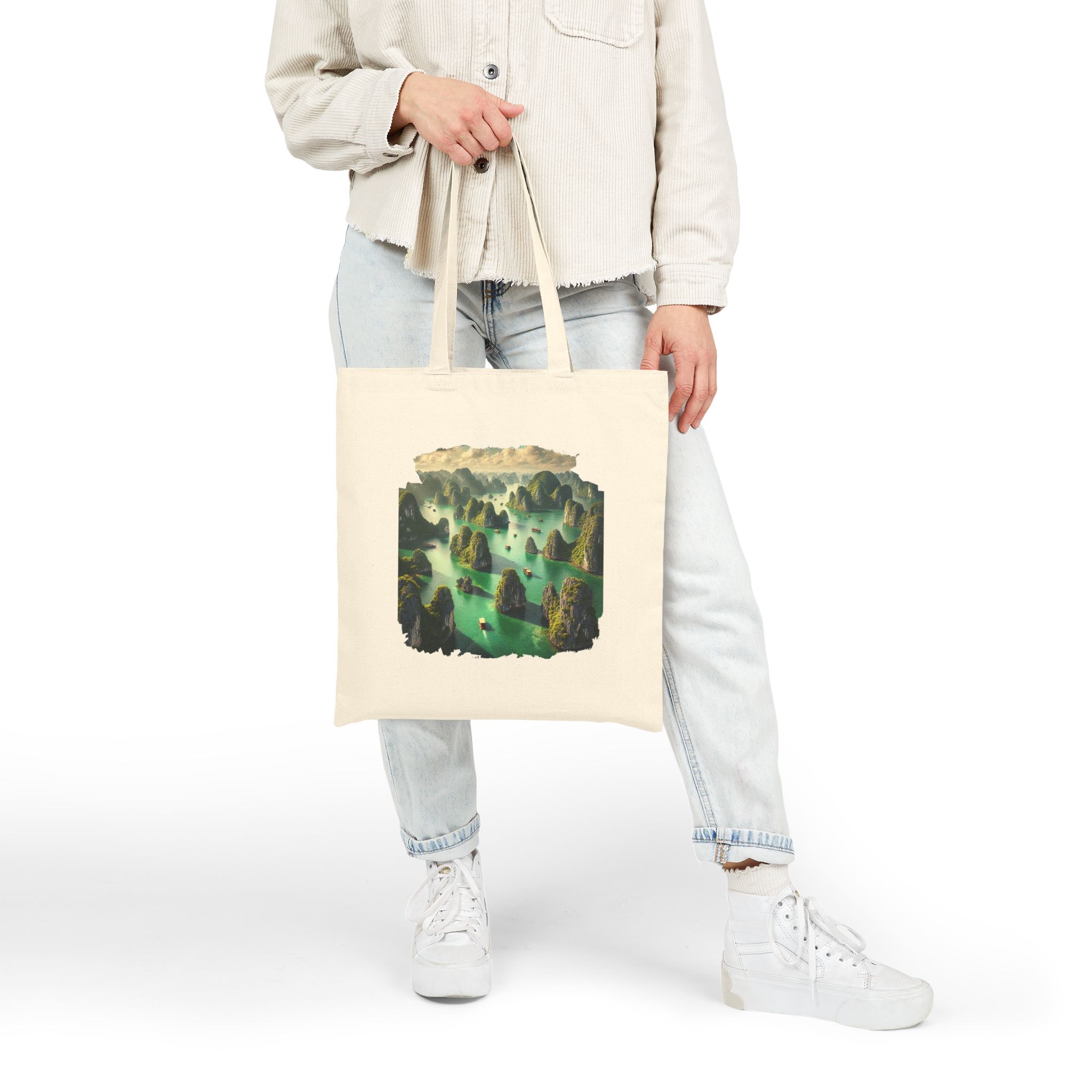 Canvas Tote bag landscape vietnam boho Bag ha long bay print nature cool clothing gift unique Handbag vintage - Image 4