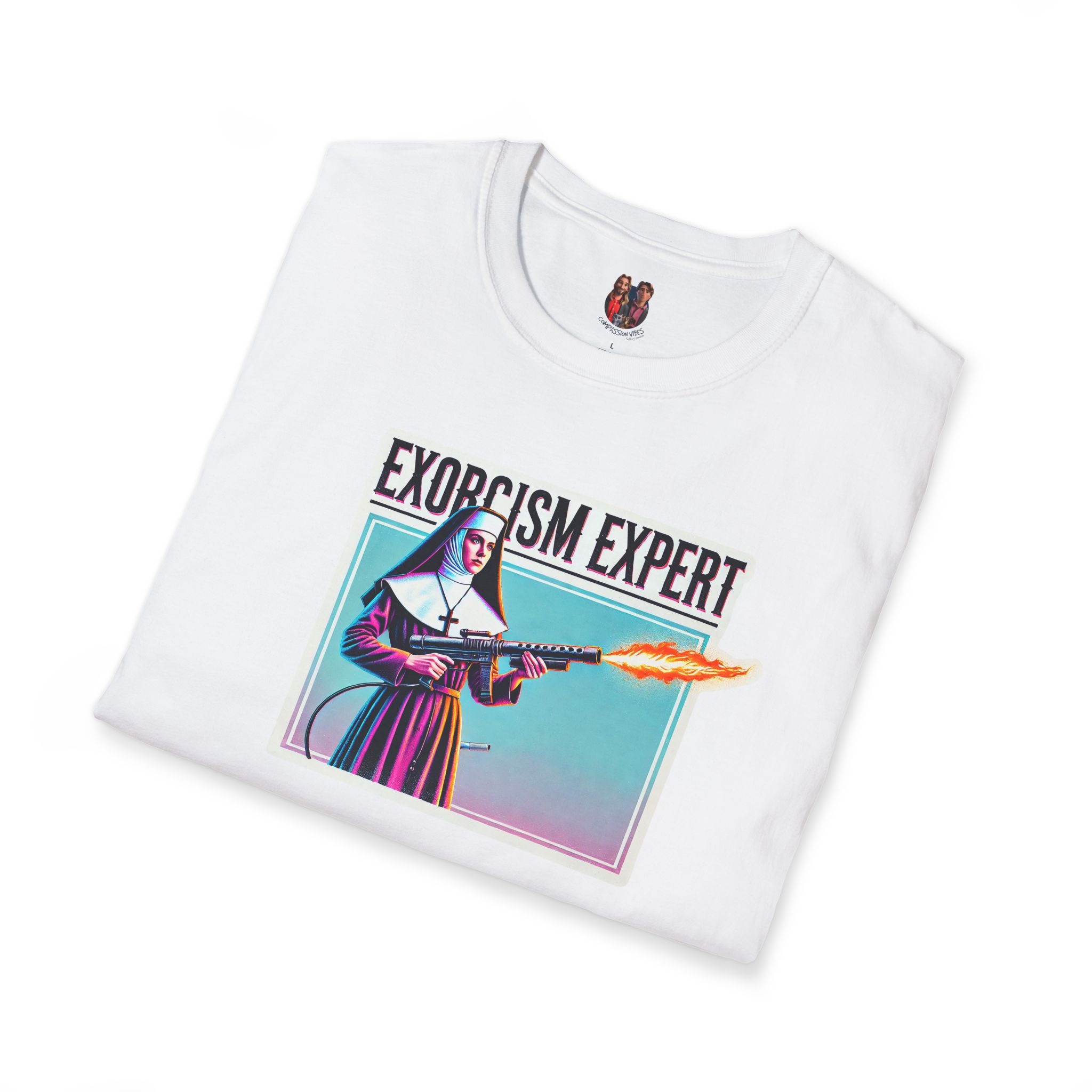 Funny Nun Exorcism tshirt - Ironic Catholic Graphic - Humorous Vintage Faith Tee - Image 3