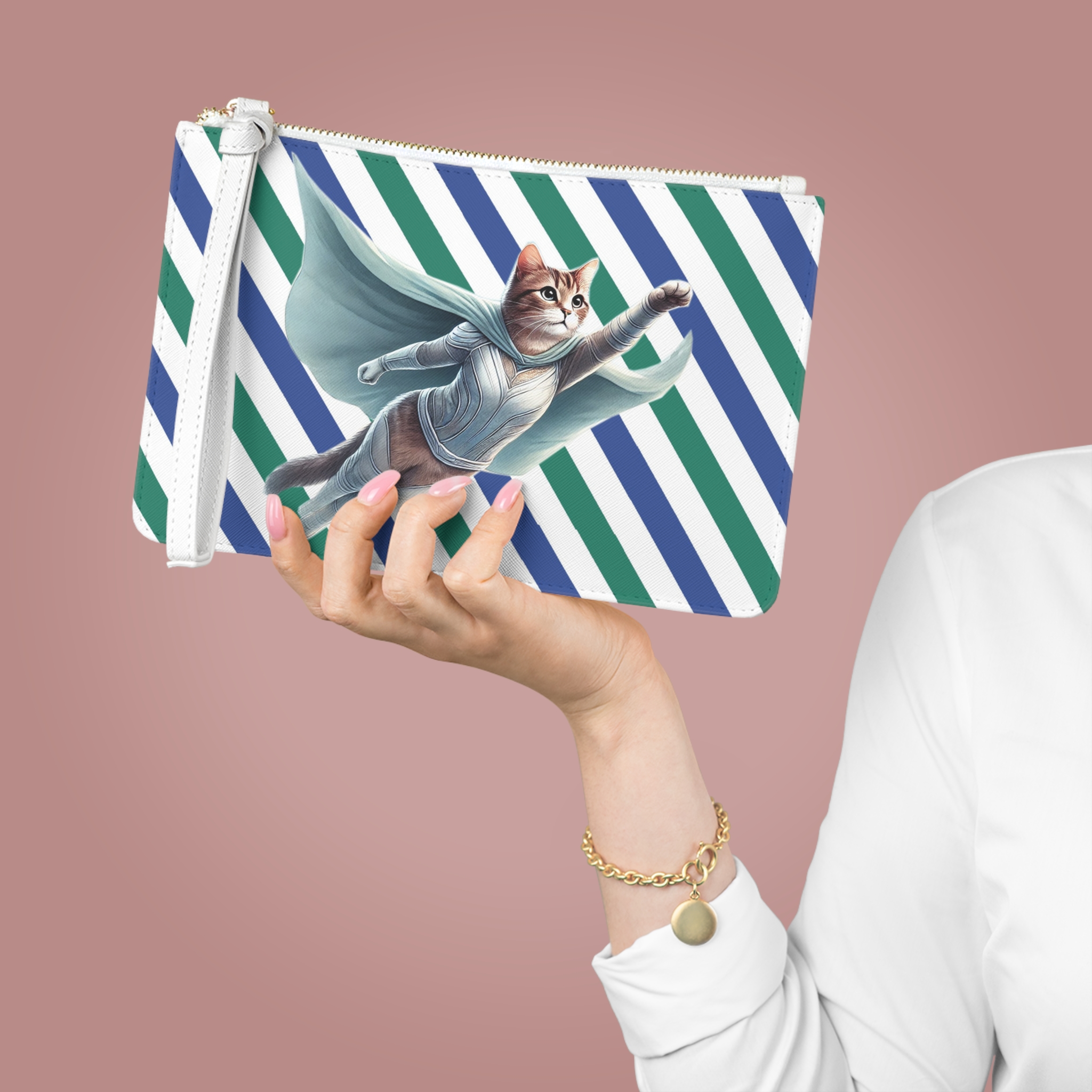 Superhero Cat pouch – Cat Hero Purse – Fantasy Cat clutch bag hero print