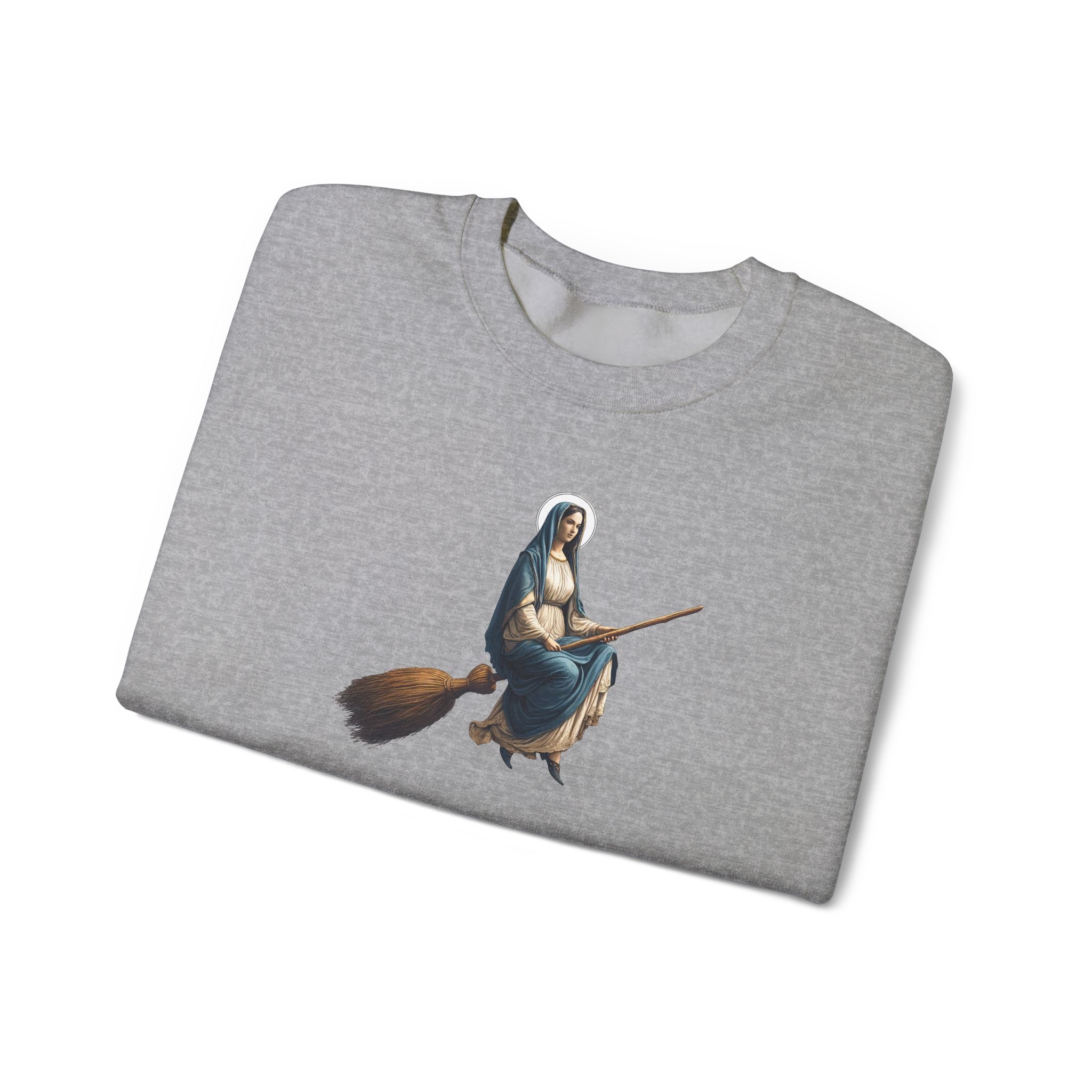 Satiric sweater Virgin Mary witch broom Funny sweatshirt religious print sarcastic print premium apparel unusual clothes - Image 11