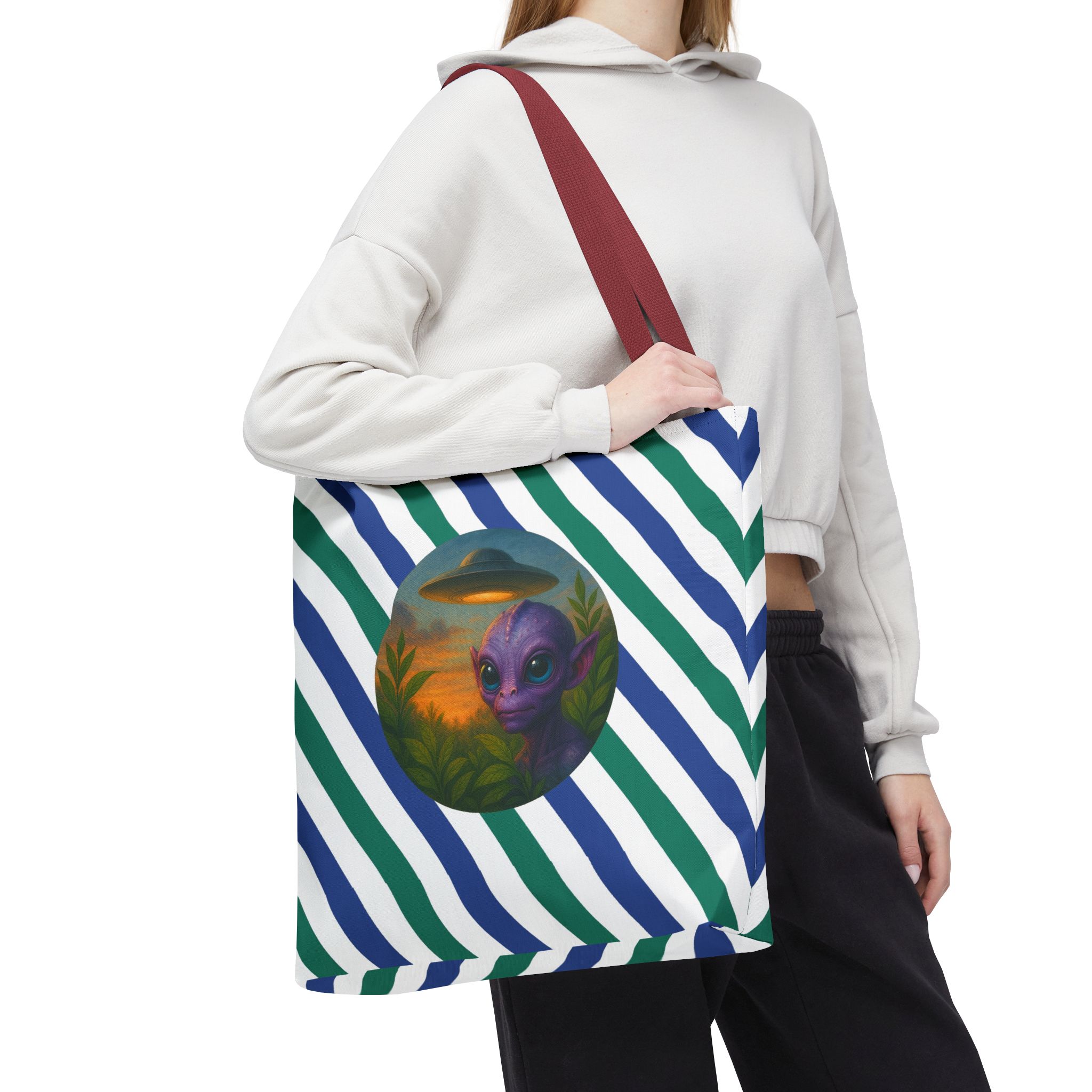 Alien shopping tote bag alien extraterrestrial whale fantasy funny retro cosmic vintage tote - Image 12