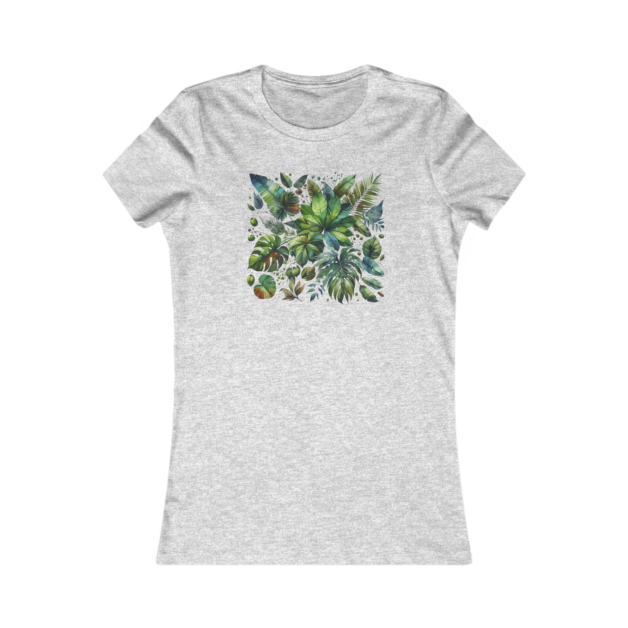Gray t-shirt featuring a colorful leaf design in the center.