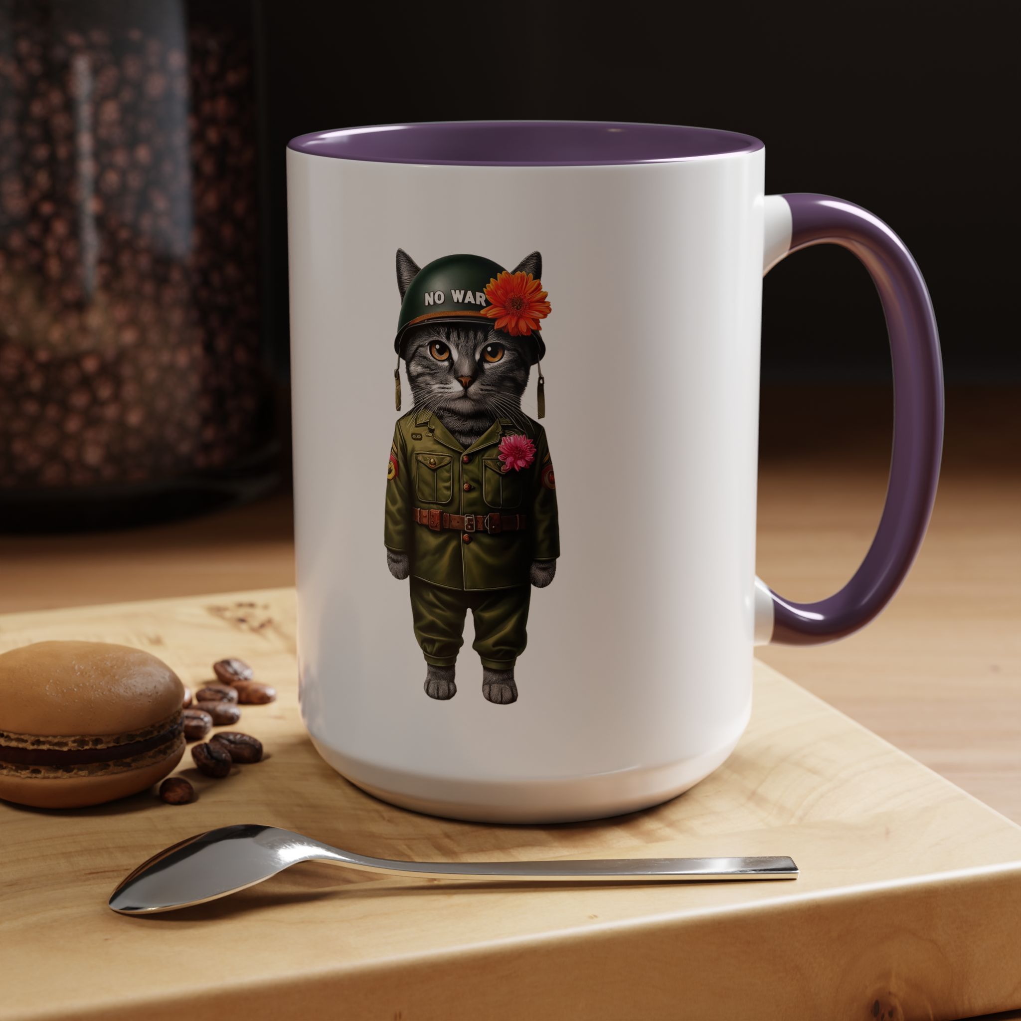 Coffee Mug Peace & Love funny cup tea cat lover office mug unique boho accessory pet gift for her kitten design - Image 59