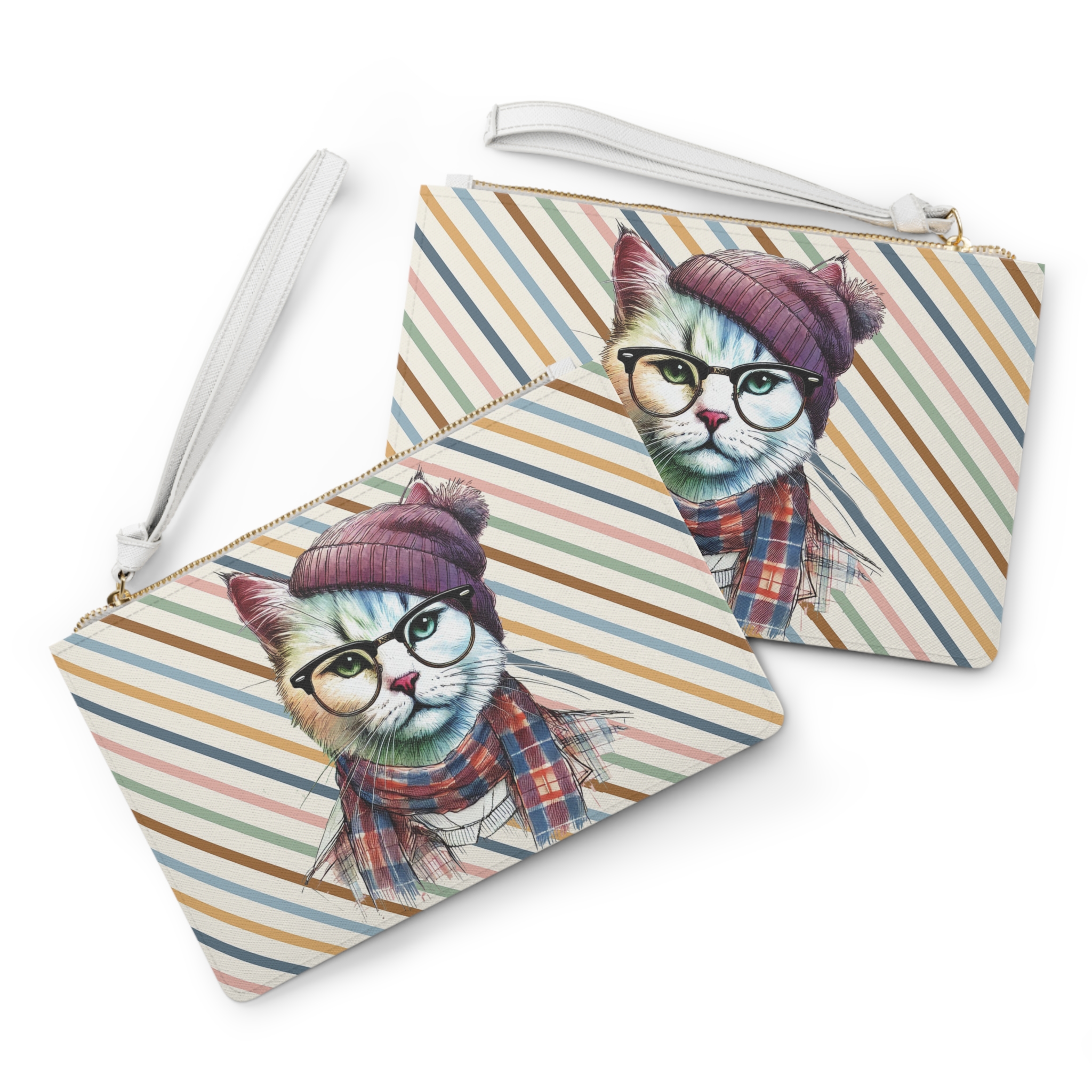 Cat hipster Clutch bag pet lovers funny evening bag Hipster design handbag kitten design - Imagen 2
