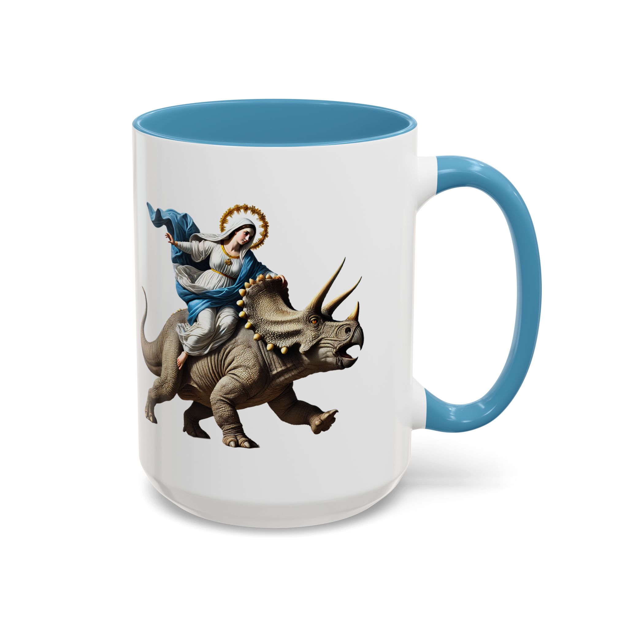 Sarcastic Coffee mug jurassic Virgin mary riding triceratops funny office mug boho gift tea cup cute accessory – Image 37