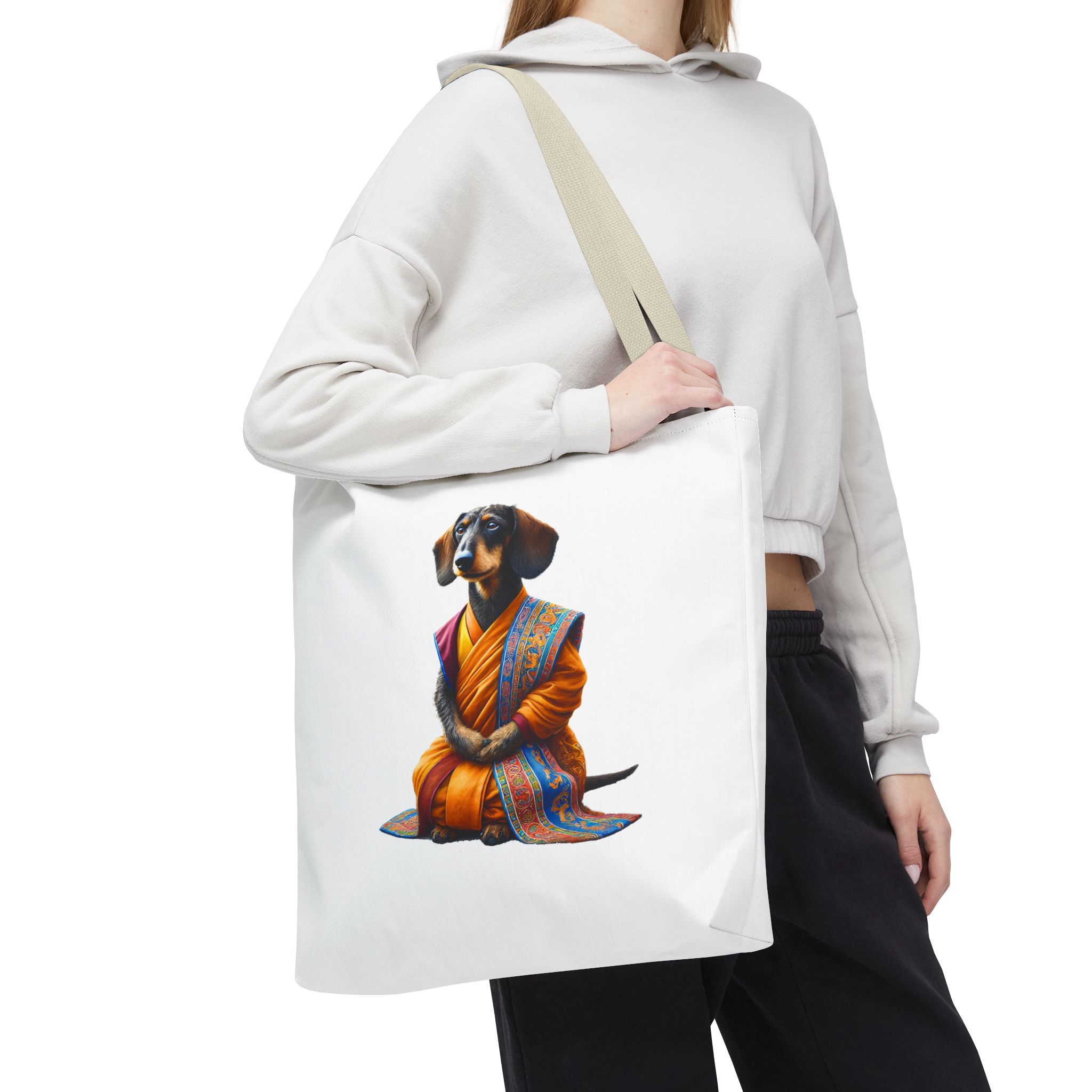 Meditation canvas tote bag Dog cute tote bag mindfulness design Dog funny gift colourful shoulder bag puppy purse – Image 24