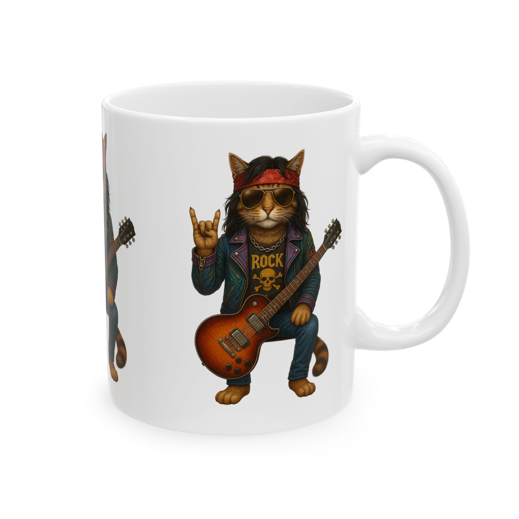 Coffee mug music lover tea cup cat rock funny mug unique accessory pet gift for her kitten design