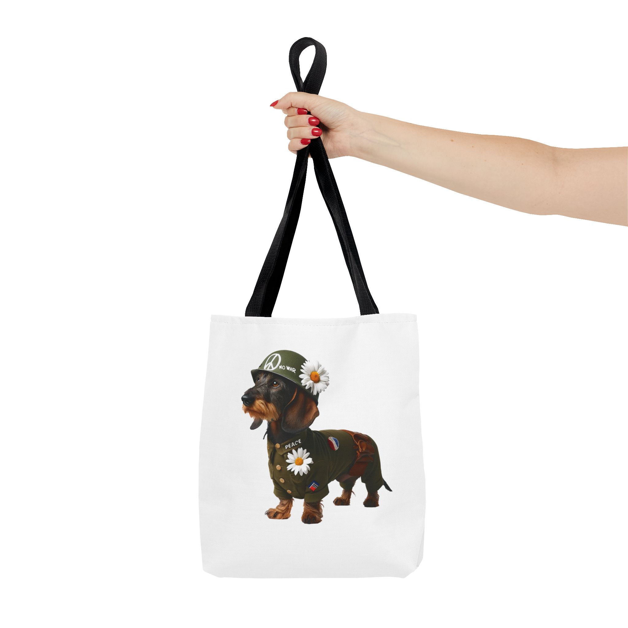 Dog Canvas tote bag dachshund cute tote bag Peace & Love Retro shoulder bag gift for her pet lover handbag dog purse puppy print – Image 2