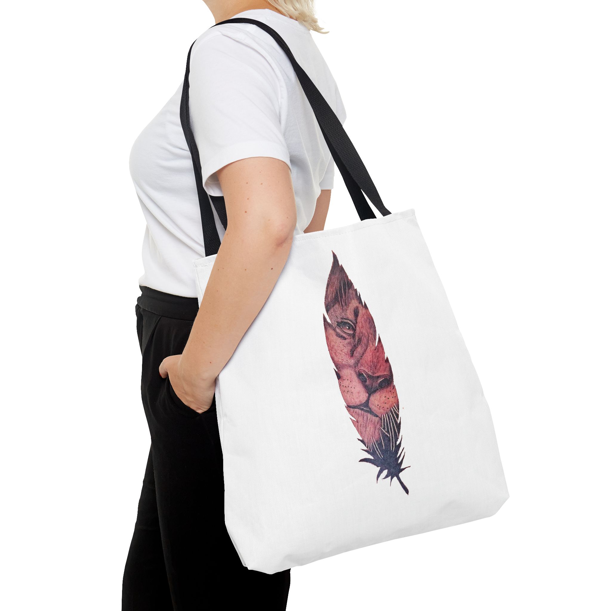 Canvas tote Surrealist Feather cute tote bag Art for the Bold Exclusive Dreamlike Drawing on Premium shoulder bag Lion – Image 6