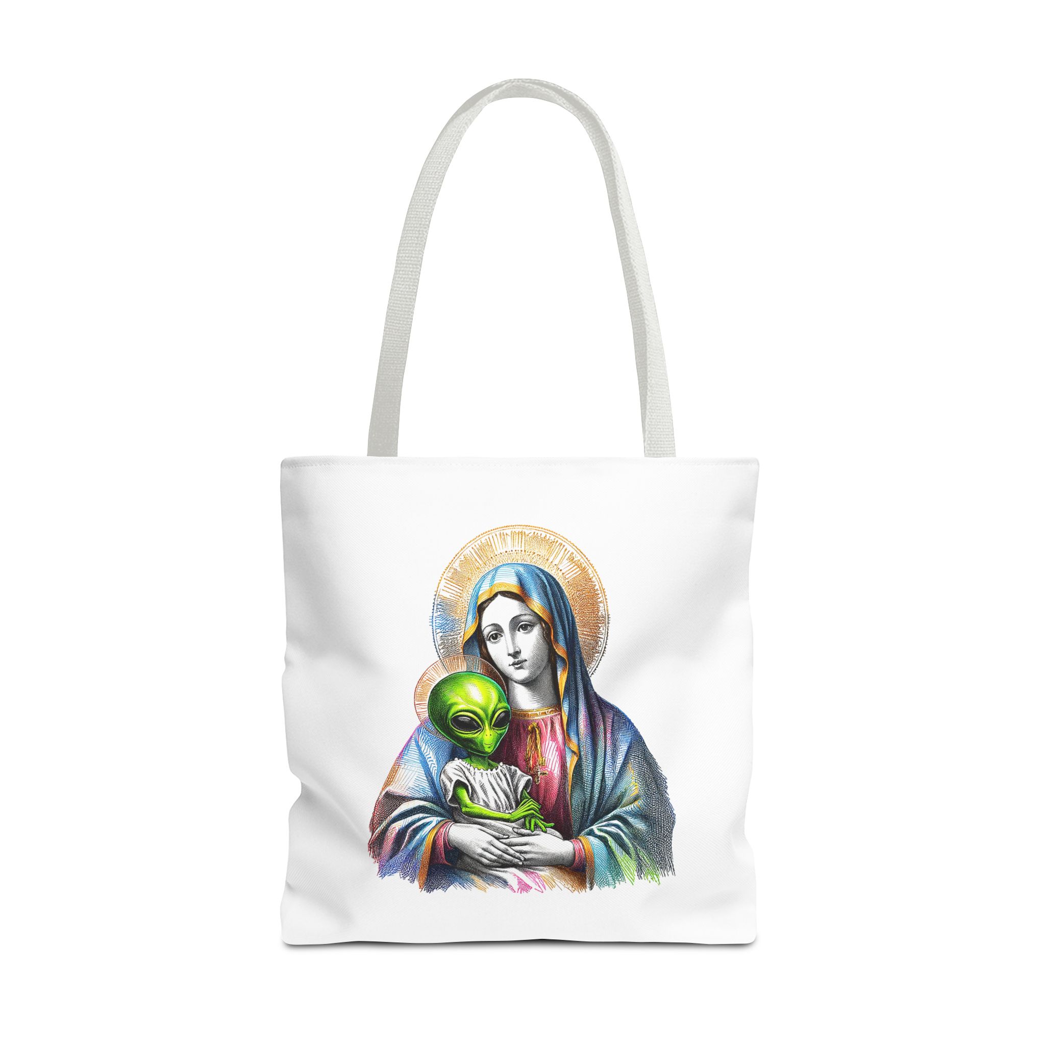 Satiric cute tote bag Boho shoulder bag Alien virgin mary retro shoulder bag fun gift religious design purse unique handbag – Image 17