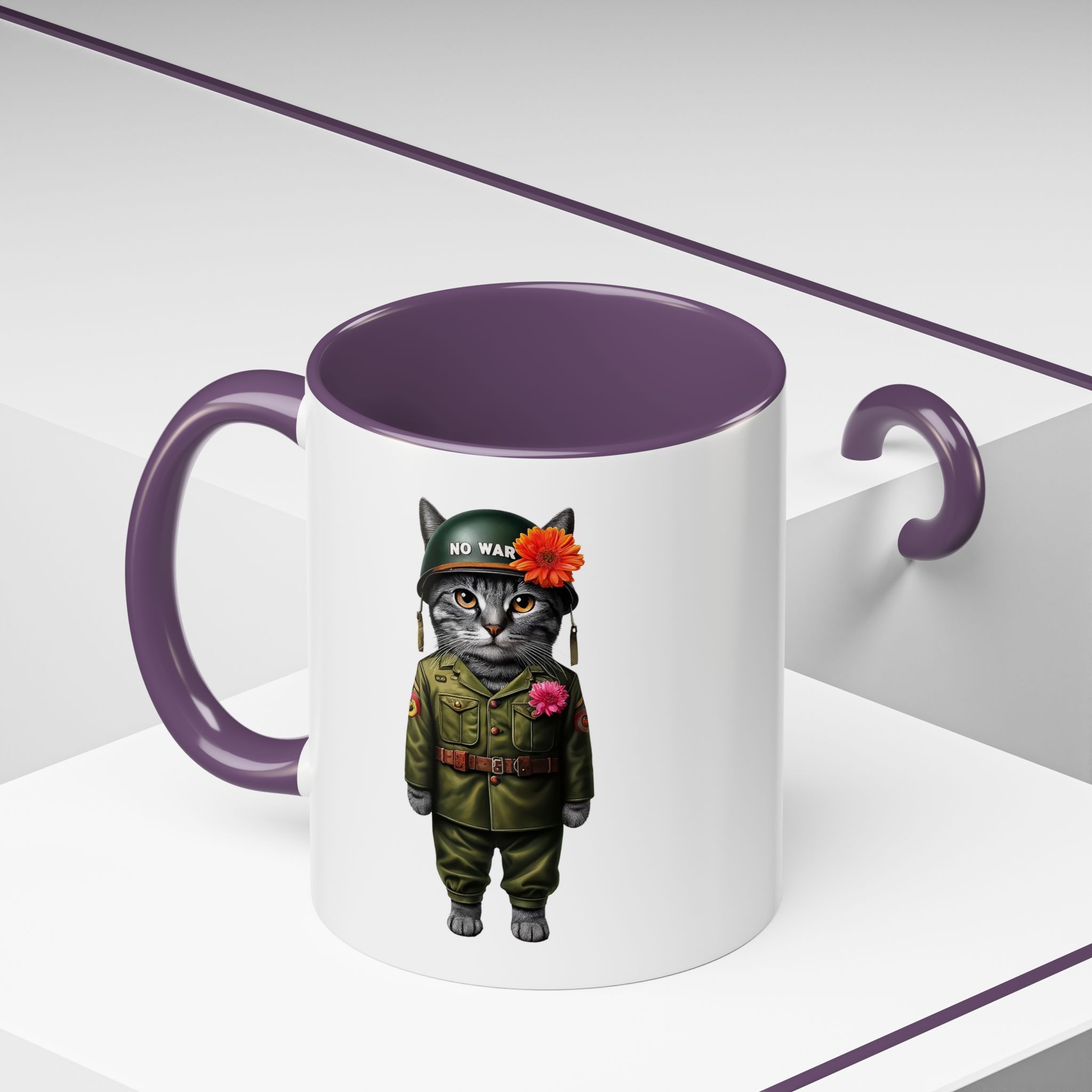 Coffee Mug Peace & Love funny cup tea cat lover office mug unique boho accessory pet gift for her kitten design - Image 48