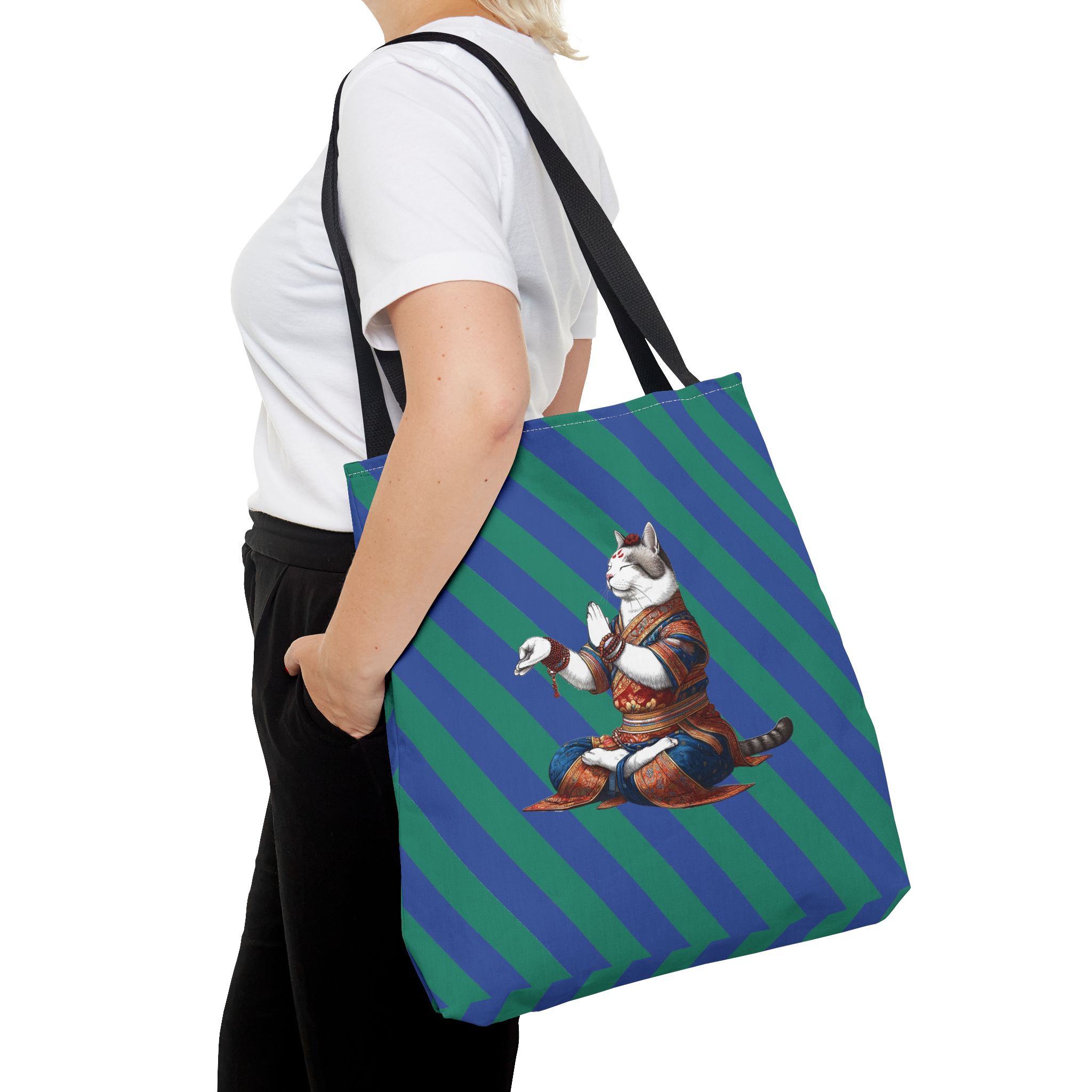 Cat Canvas tote bag yoga bag Kitten meditation vintage shoulder bag mindfulness funny handbag - Image 6