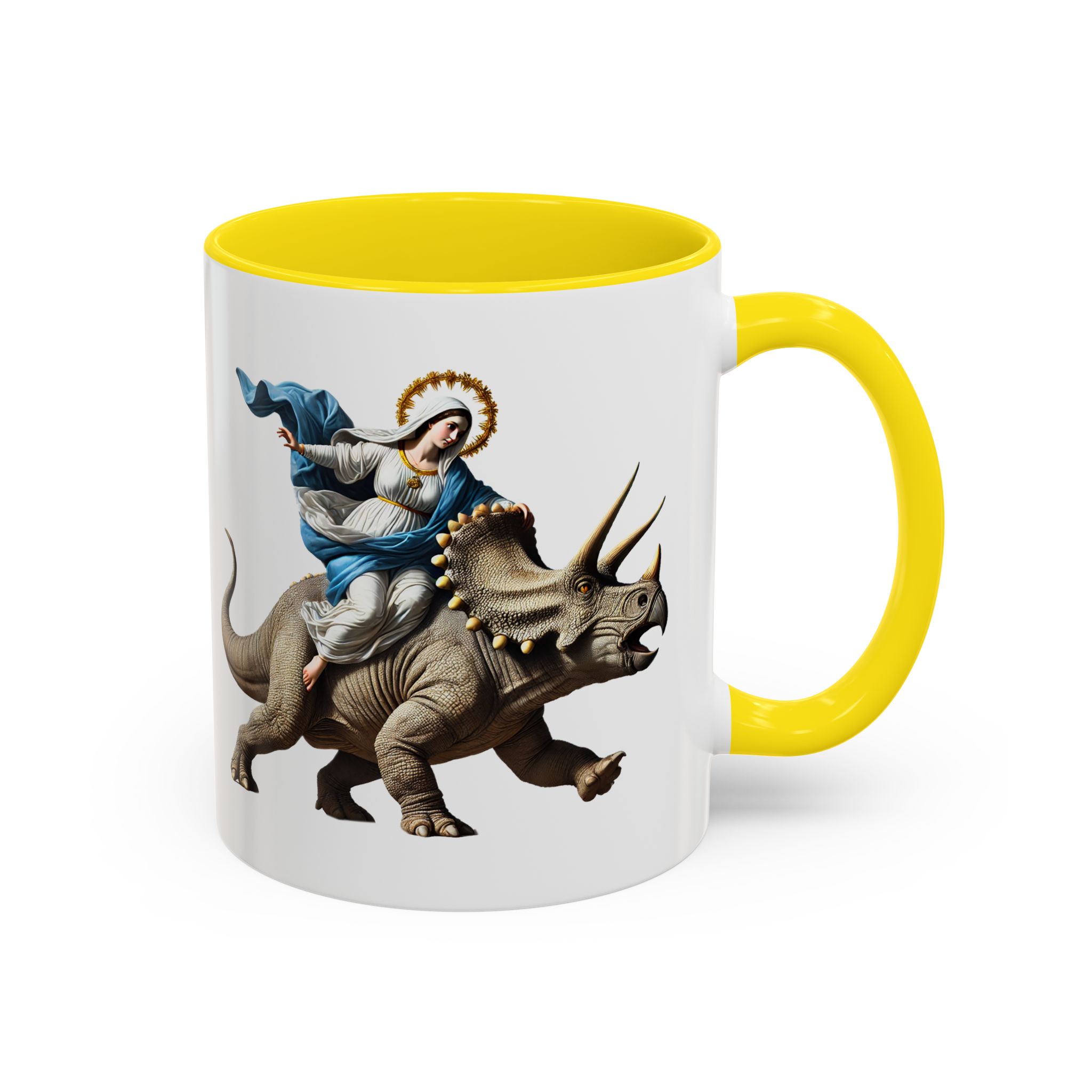 Sarcastic Coffee mug jurassic Virgin mary riding triceratops funny office mug boho gift tea cup cute accessory – Image 49