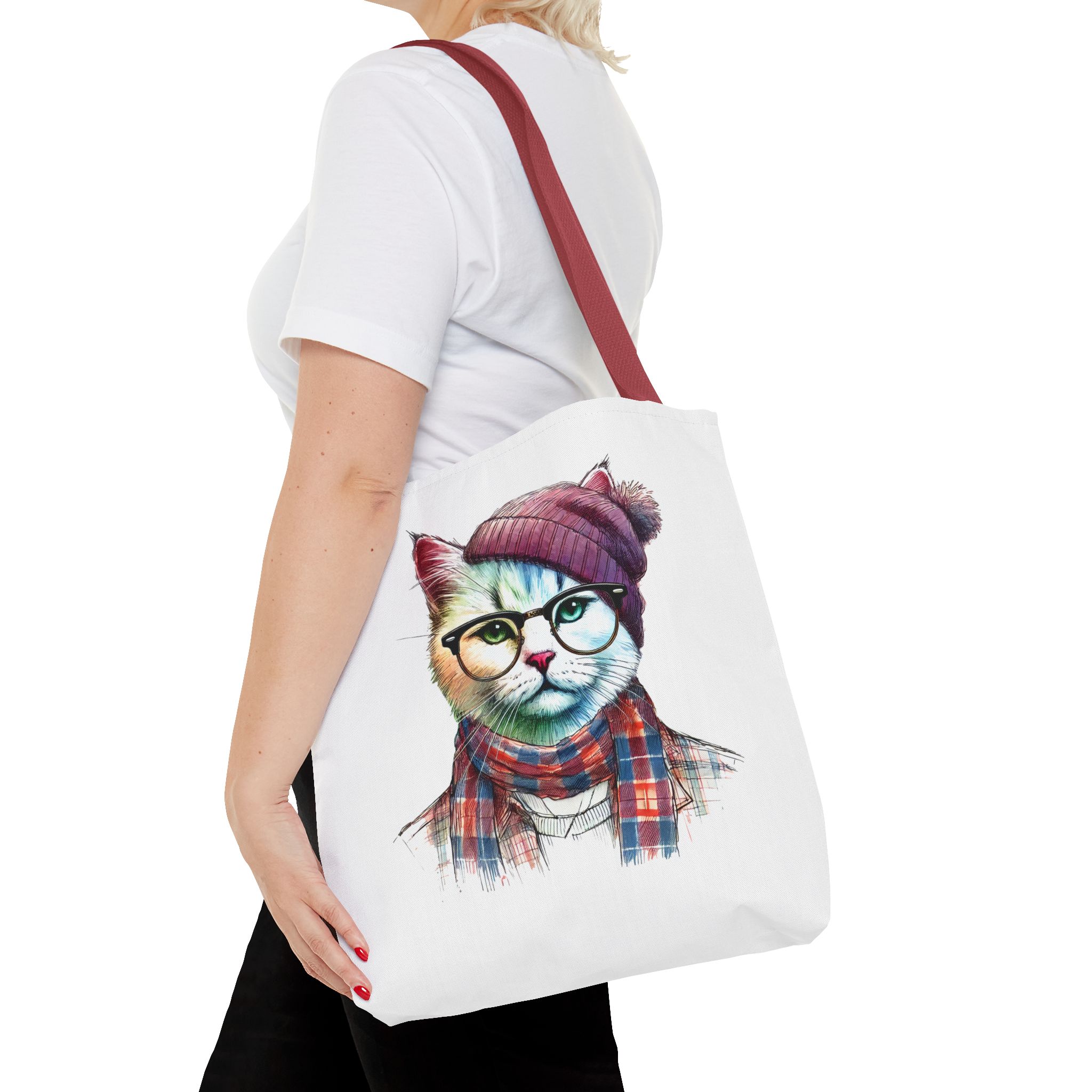Cat hipster canvas tote bag pet lovers funny cute tote bag Hipster design handbag kitten design – Image 10
