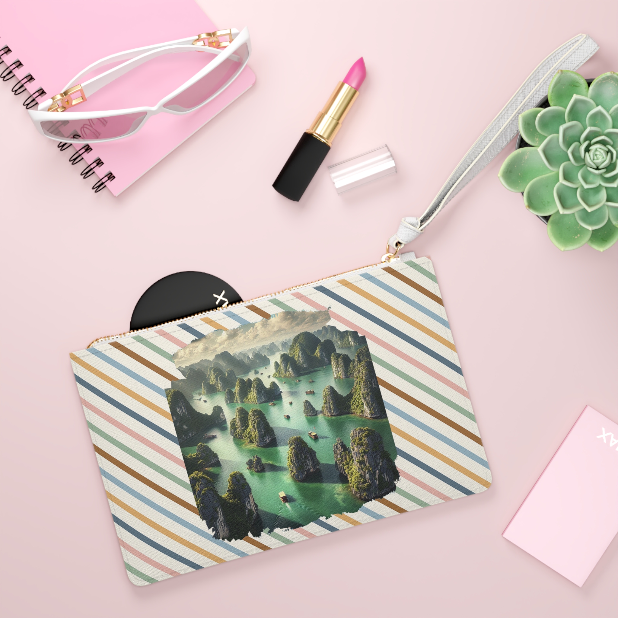 Clutch bag landscape vietnam boho Bag ha long bay print nature cool clothing gift unique Handbag vintage - Imagen 2