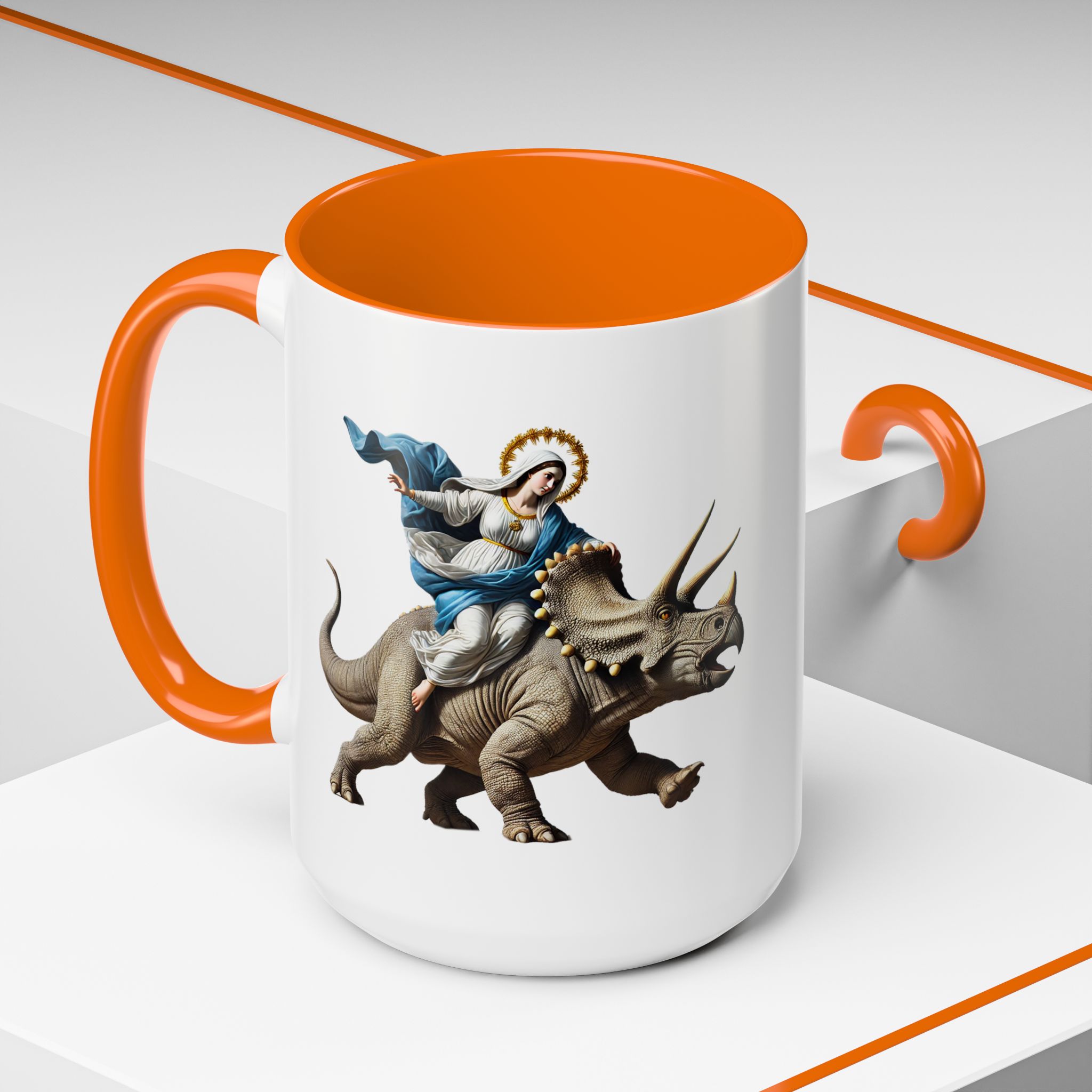 Sarcastic Coffee mug jurassic Virgin mary riding triceratops funny office mug boho gift tea cup cute accessory – Image 56