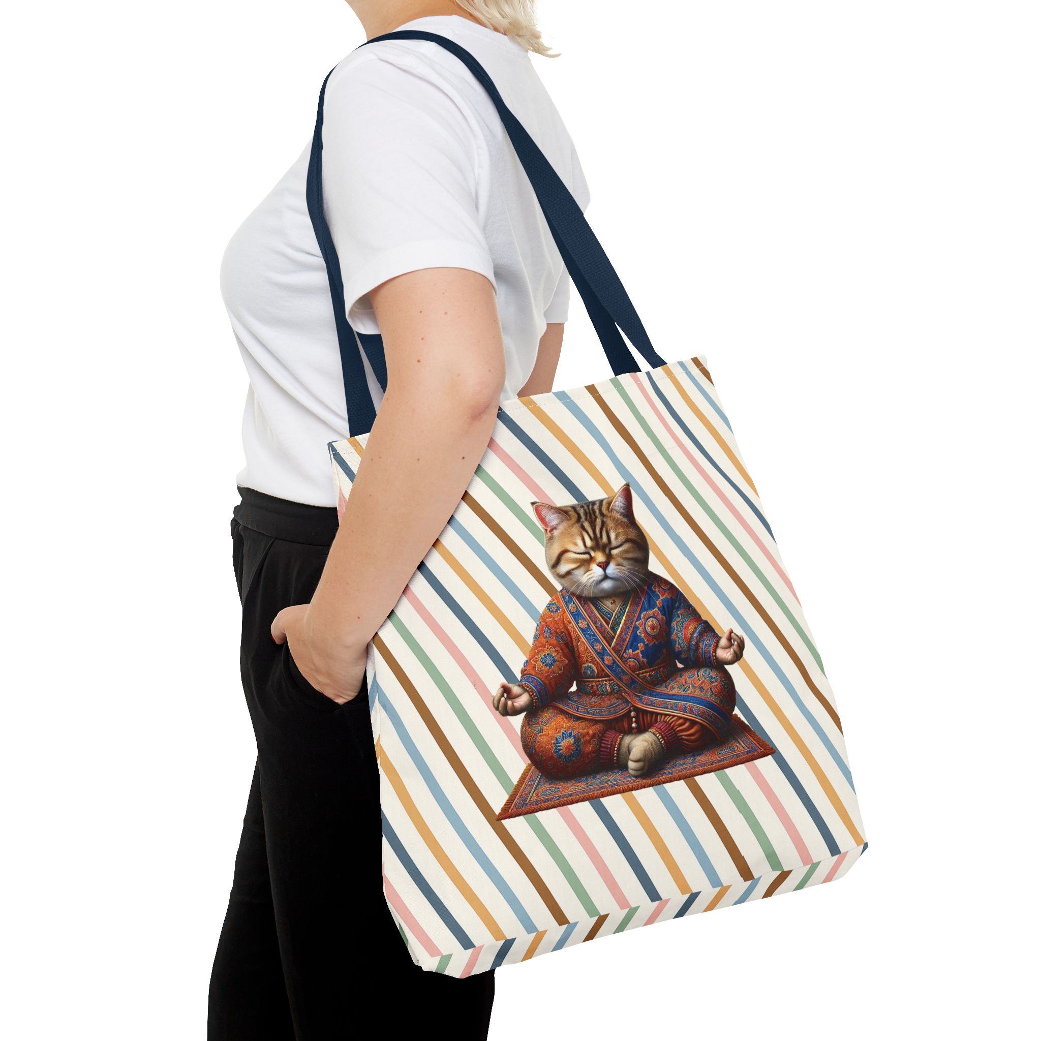 Canvas Tote bag Cat meditation handbag yoga bag vintage buddha mindfulness purse - Image 30