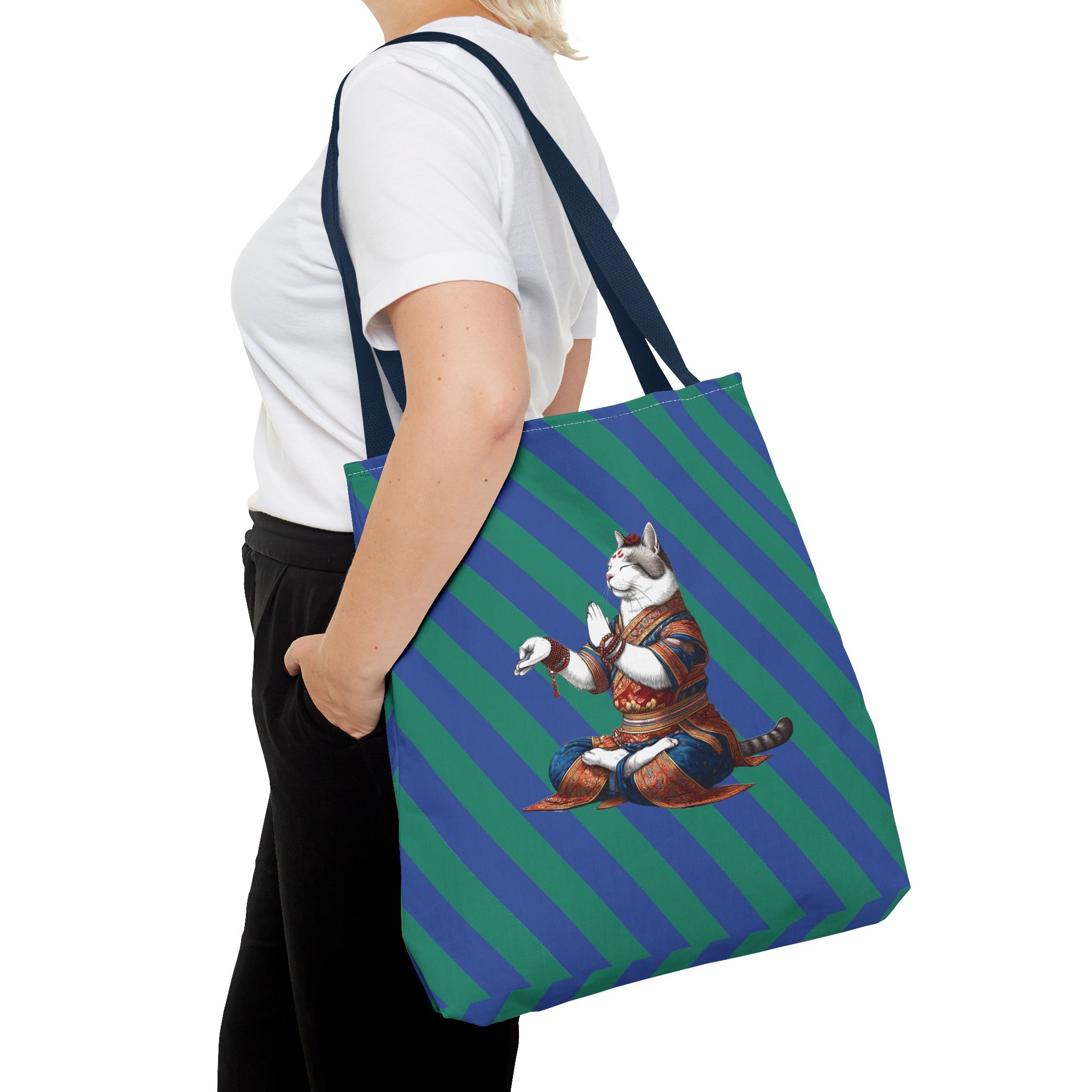 Cat Canvas tote bag yoga bag Kitten meditation vintage shoulder bag mindfulness funny handbag - Image 30