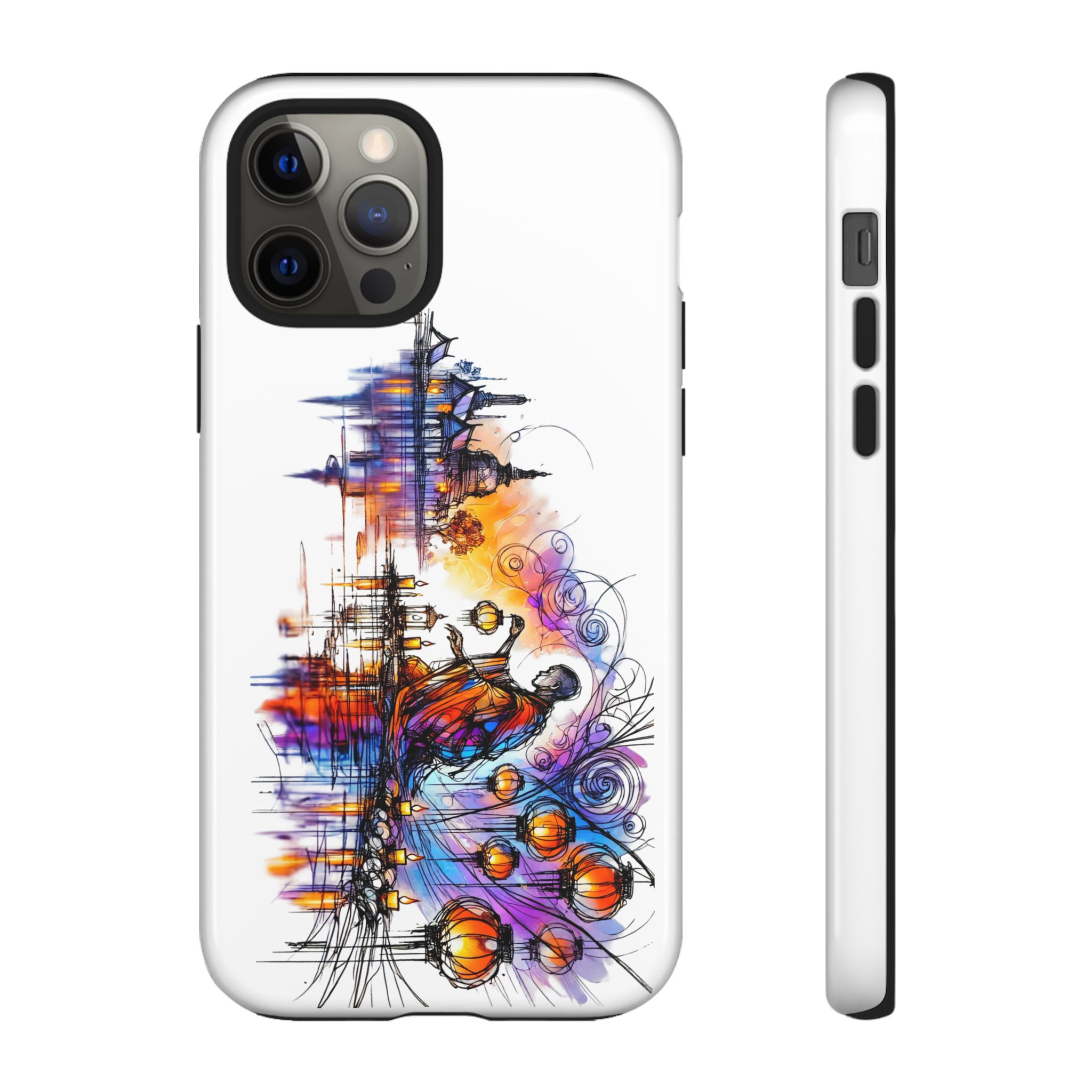 Artistic phone case design featuring vibrant colors and abstract patterns.