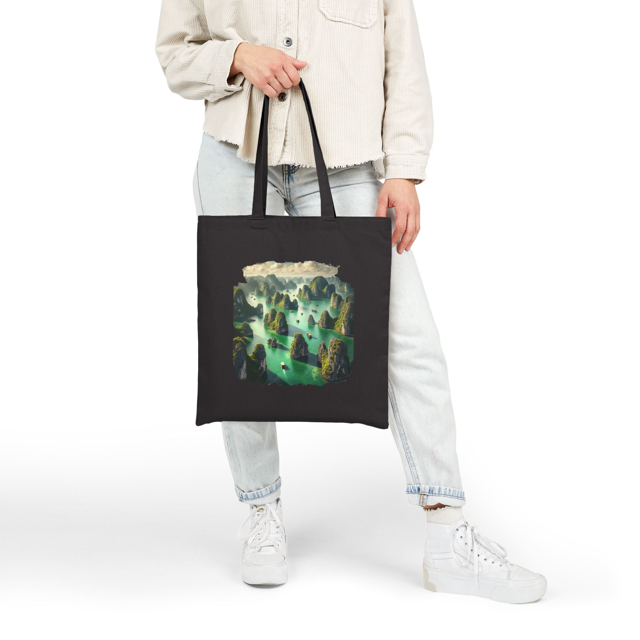 Canvas Tote bag landscape vietnam boho Bag ha long bay print nature cool clothing gift unique Handbag vintage - Image 8