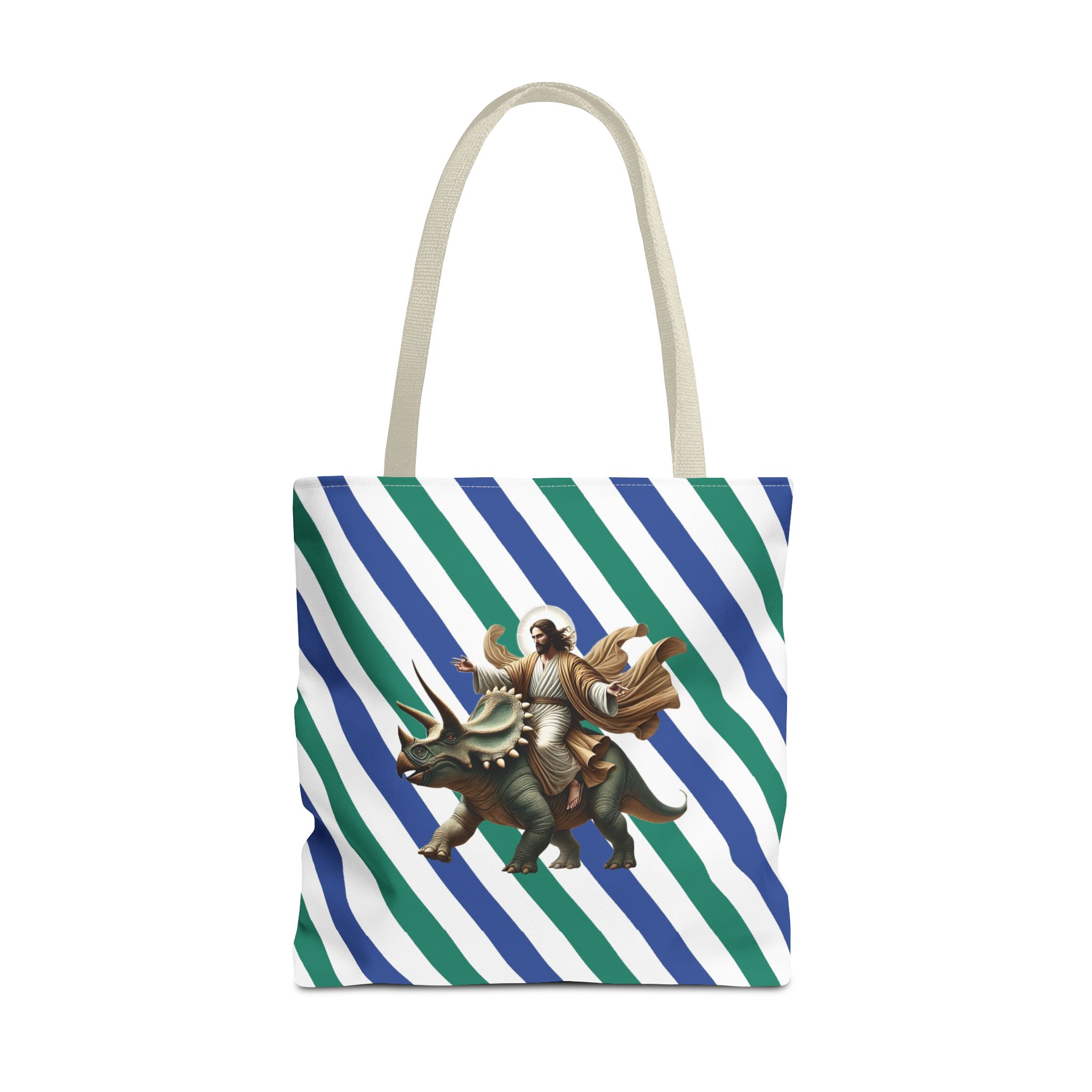 Fun canvas tote bag jurassic boho tote bag Jesus riding triceratops shoulder bag satiric purse religious design sarcastic cute tote bag – Image 23