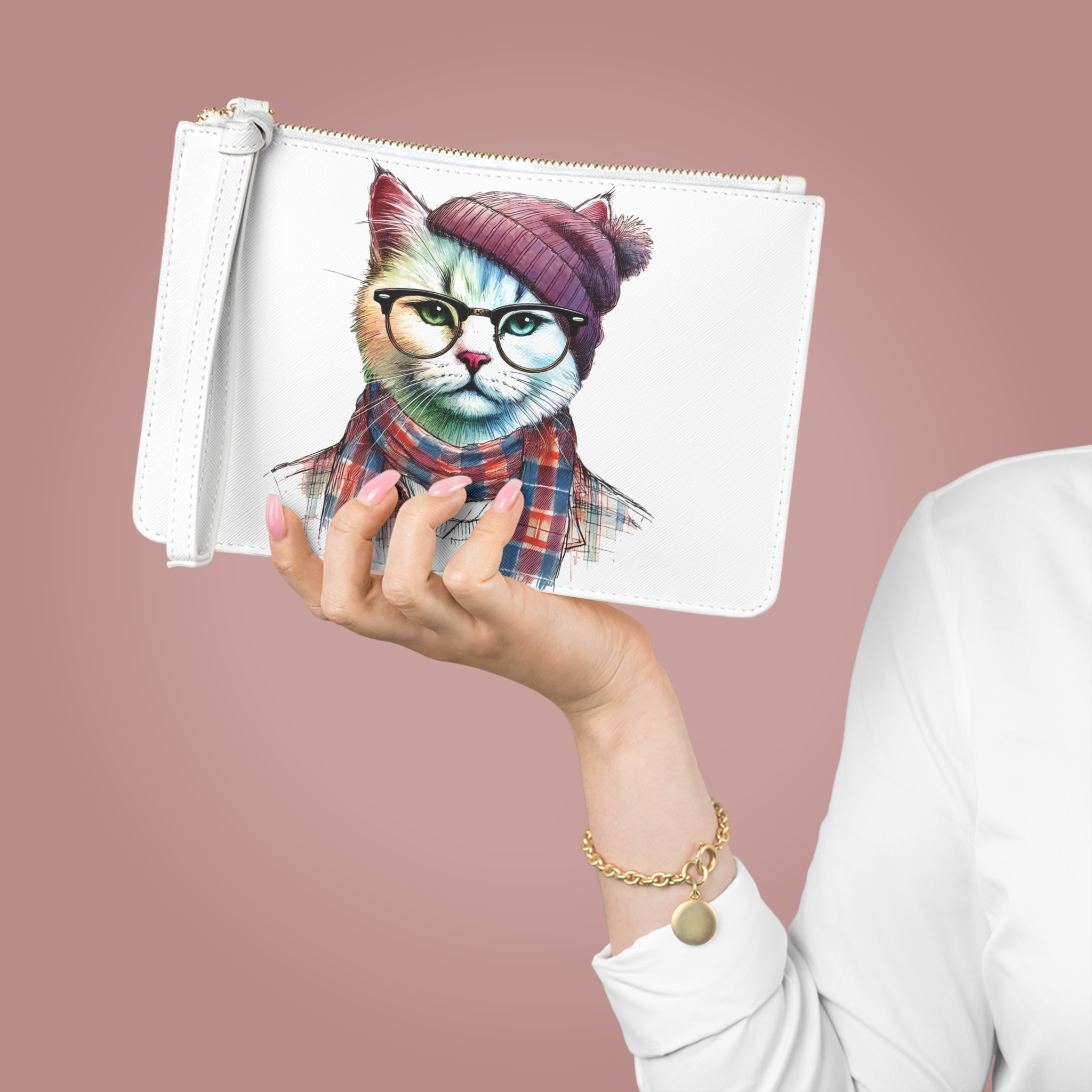 Gato hipster Bolso de embrague amantes de las mascotas divertido bolso de noche Hipster diseño bolso gatito