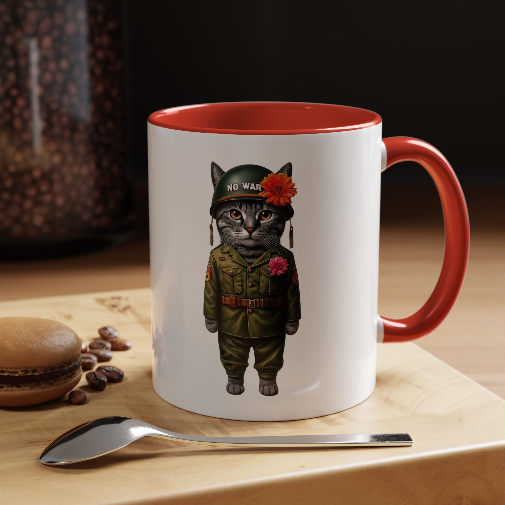 Coffee Mug Peace & Love funny cup tea cat lover office mug unique boho accessory pet gift for her kitten design - Image 15