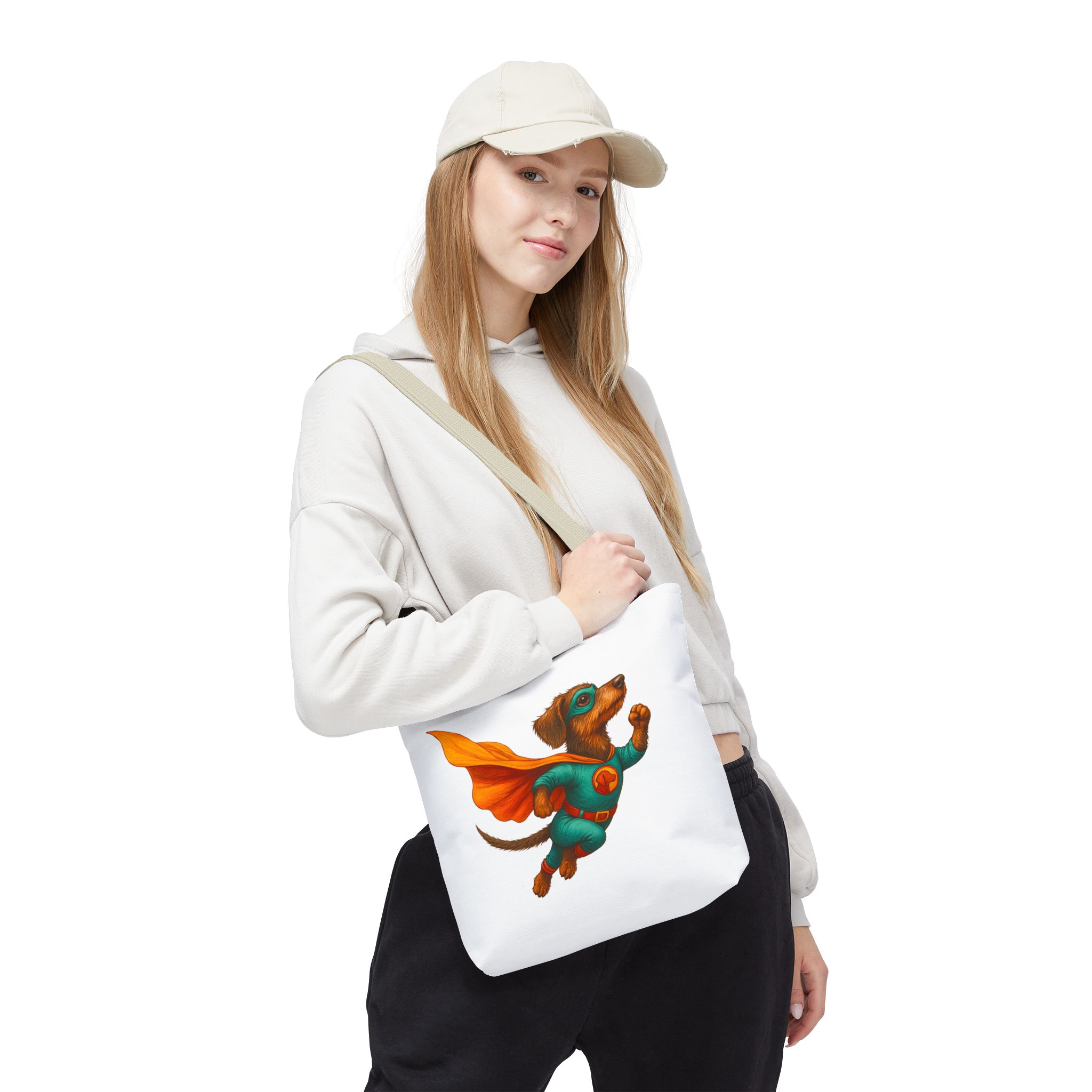 Fun Dachshund canva tote bag superhero Dog cute tote bag pet lover shoulder bag ethical cotton – Image 20