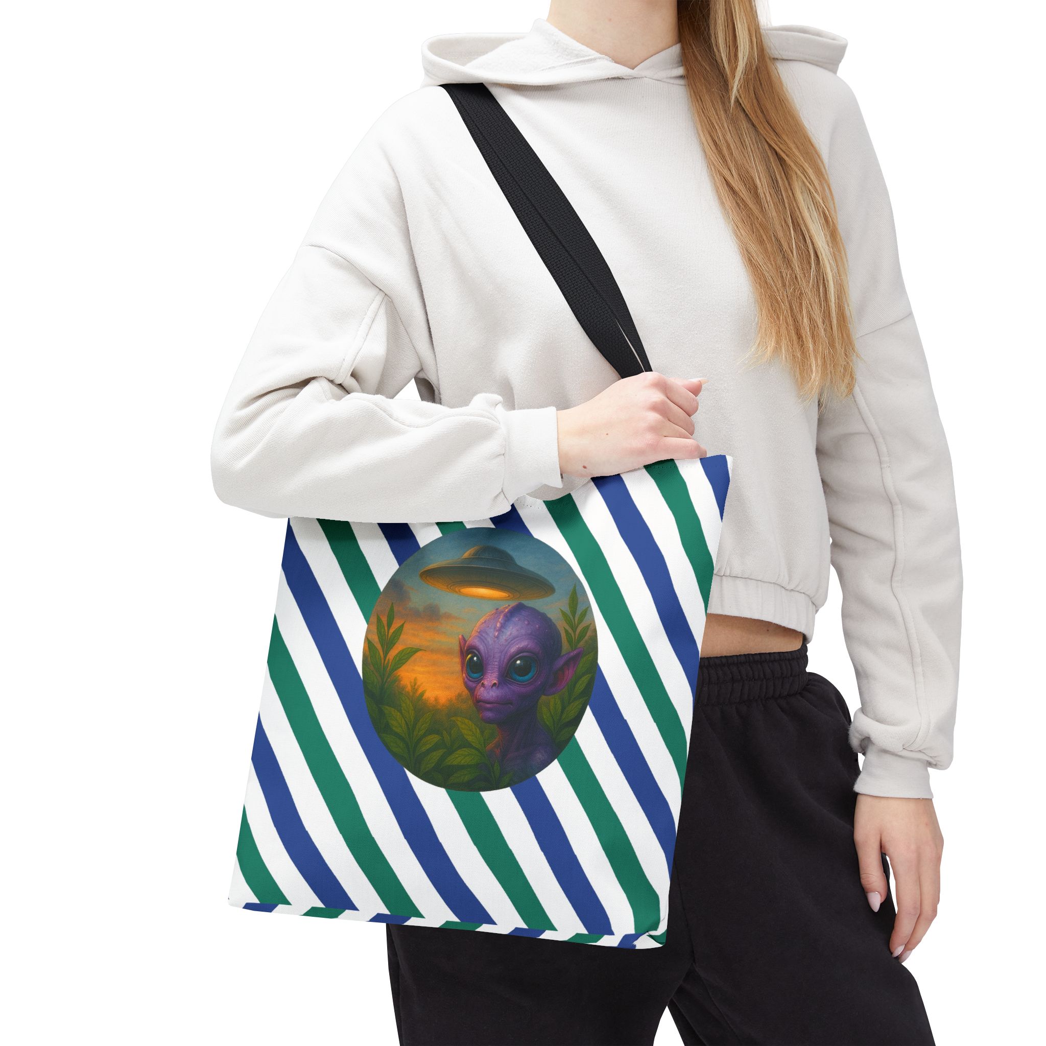 Alien shopping tote bag alien extraterrestrial whale fantasy funny retro cosmic vintage tote - Image 4