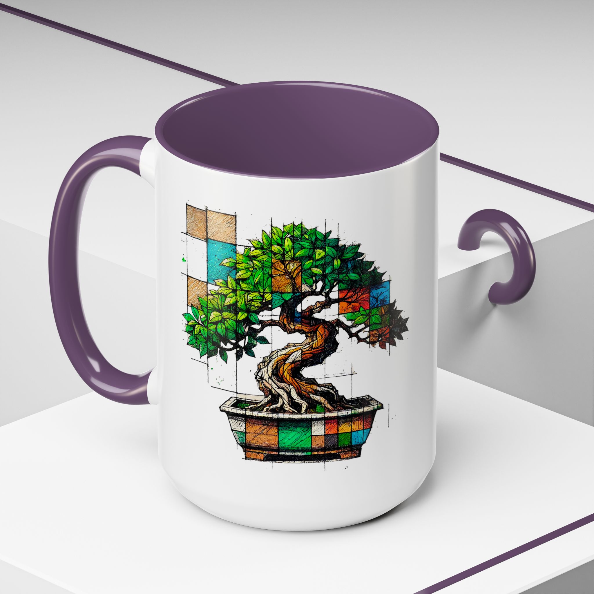 Bonsai mug zen nature style with original graphic pattern and cozy touch - Imagen 60