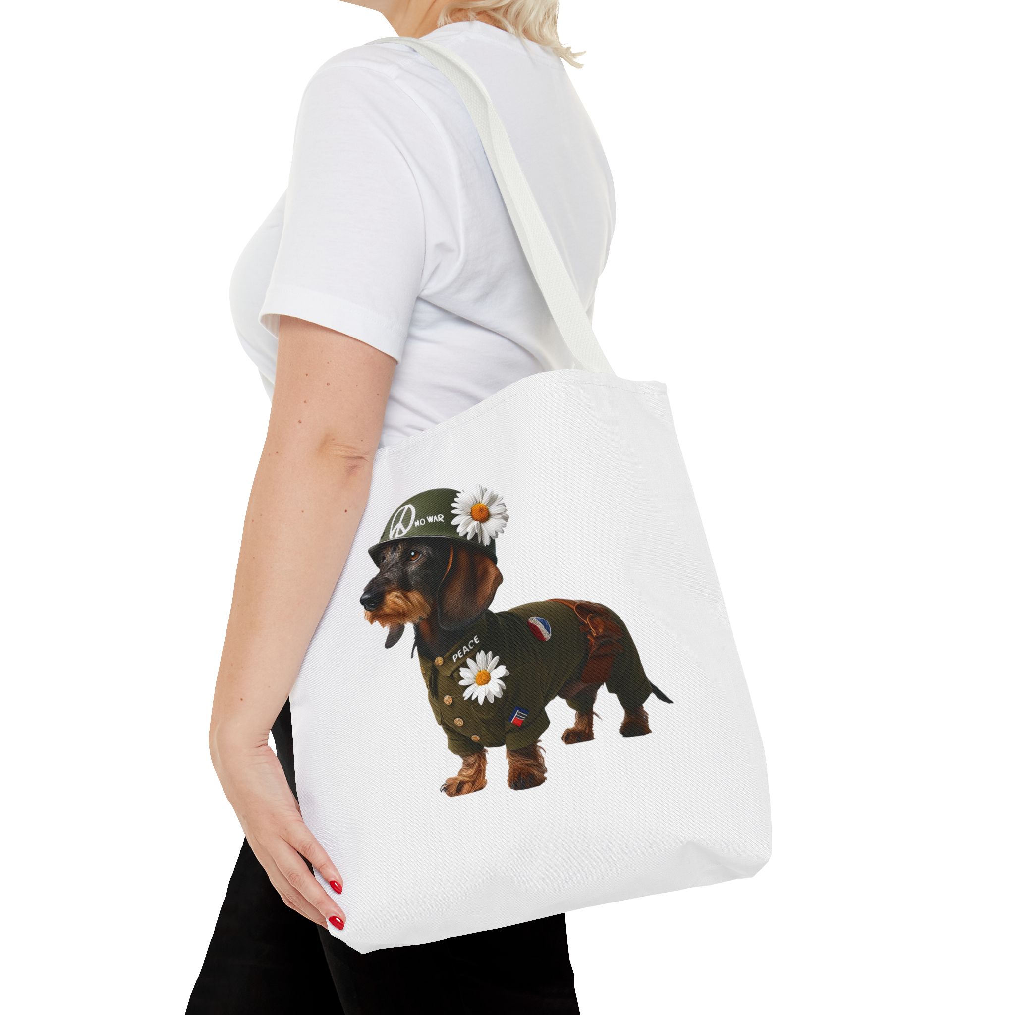 Dog Canvas tote bag dachshund cute tote bag Peace & Love Retro shoulder bag gift for her pet lover handbag dog purse puppy print – Image 16