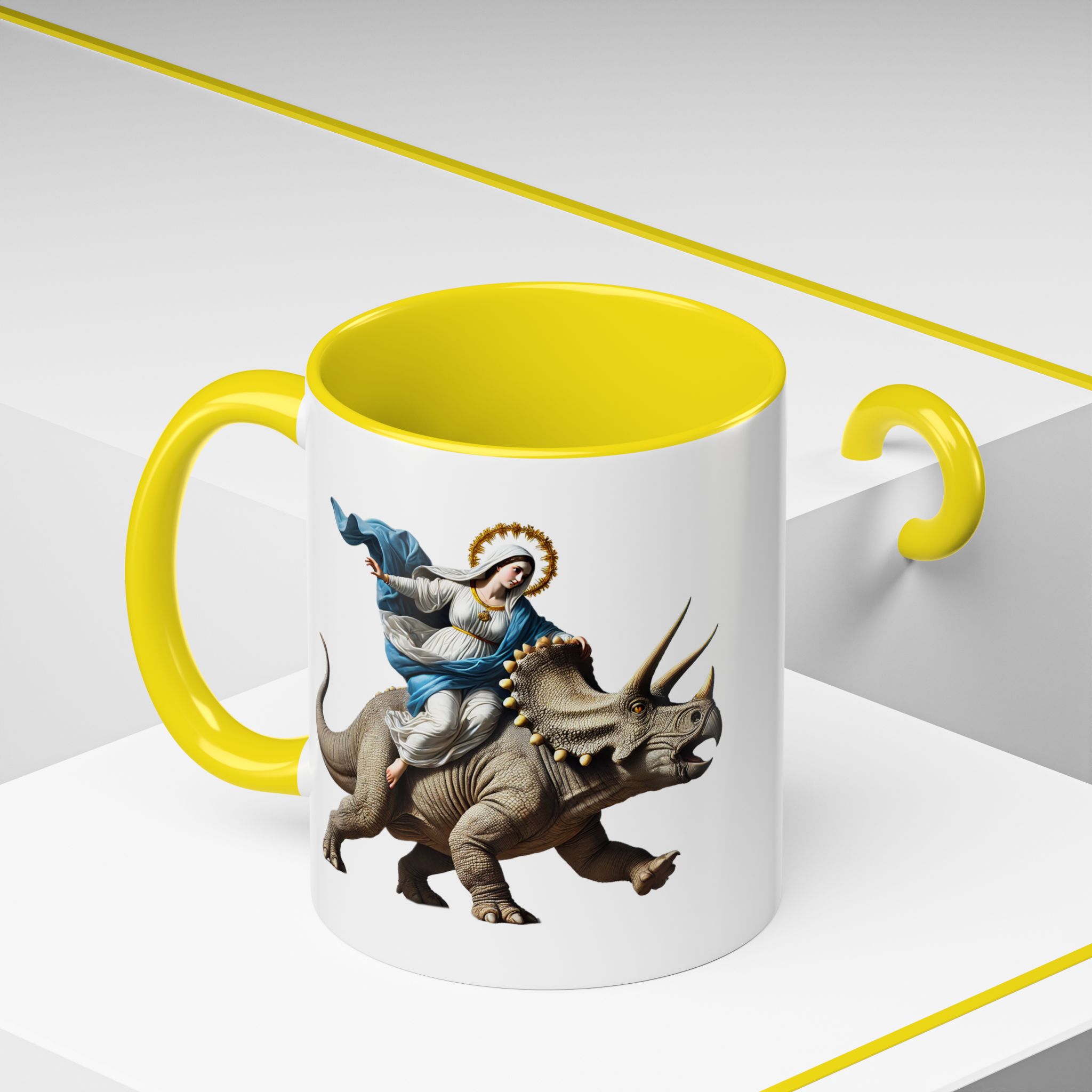 Sarcastic Coffee mug jurassic Virgin mary riding triceratops funny office mug boho gift tea cup cute accessory – Image 52