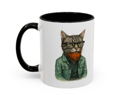 Cat Mug with Glasses and Beard Design