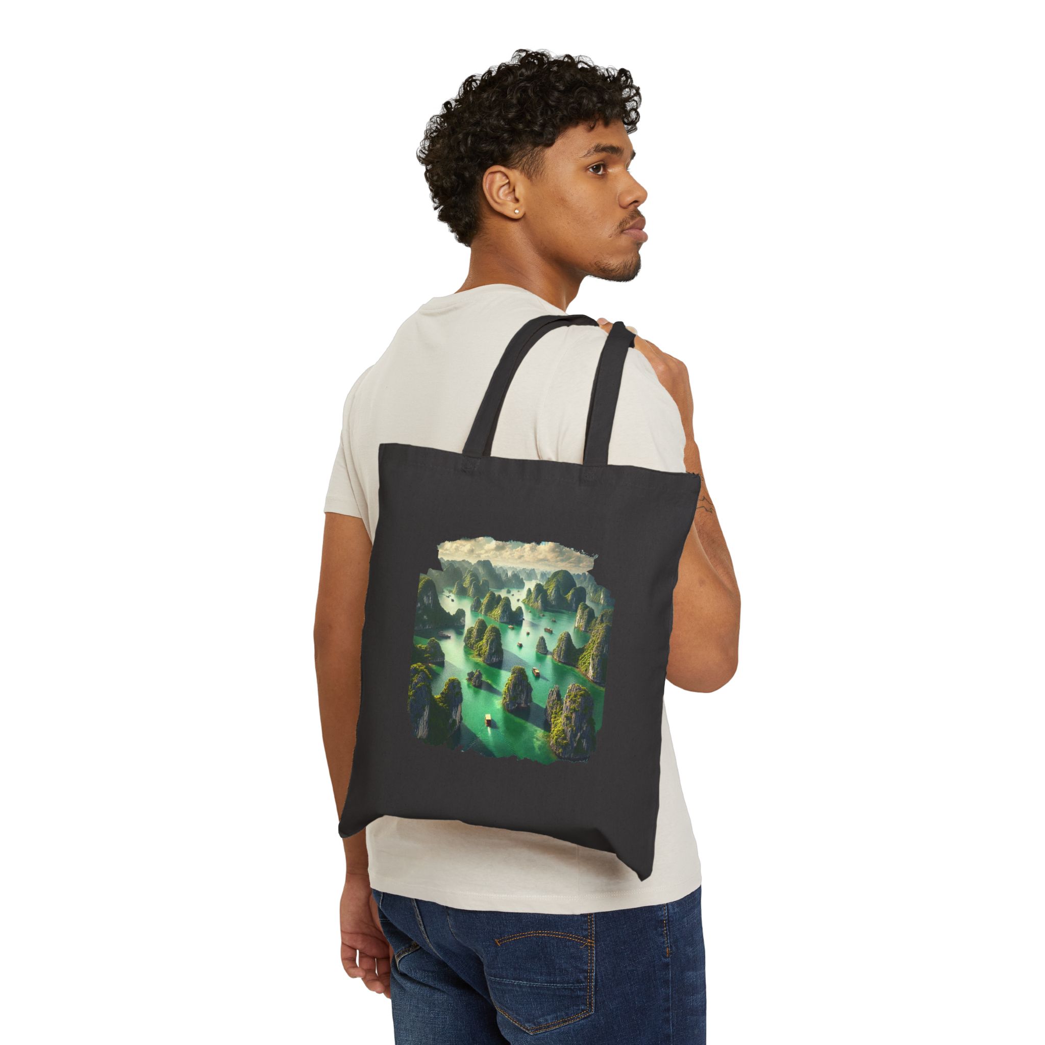 Canvas Tote bag landscape vietnam boho Bag ha long bay print nature cool clothing gift unique Handbag vintage - Image 6