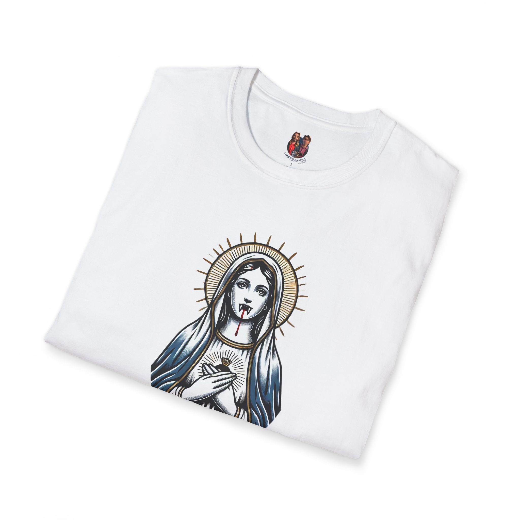 Ironic Tshirt vampire graphic tee virgin mary sarcastic clothing gift satirical print cool apparel comfy outfit comfort colors shirt