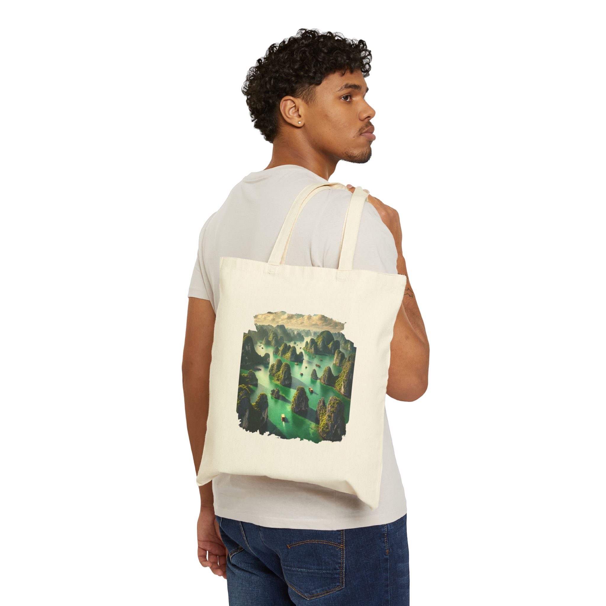 Canvas Tote bag landscape vietnam boho Bag ha long bay print nature cool clothing gift unique Handbag vintage - Image 2