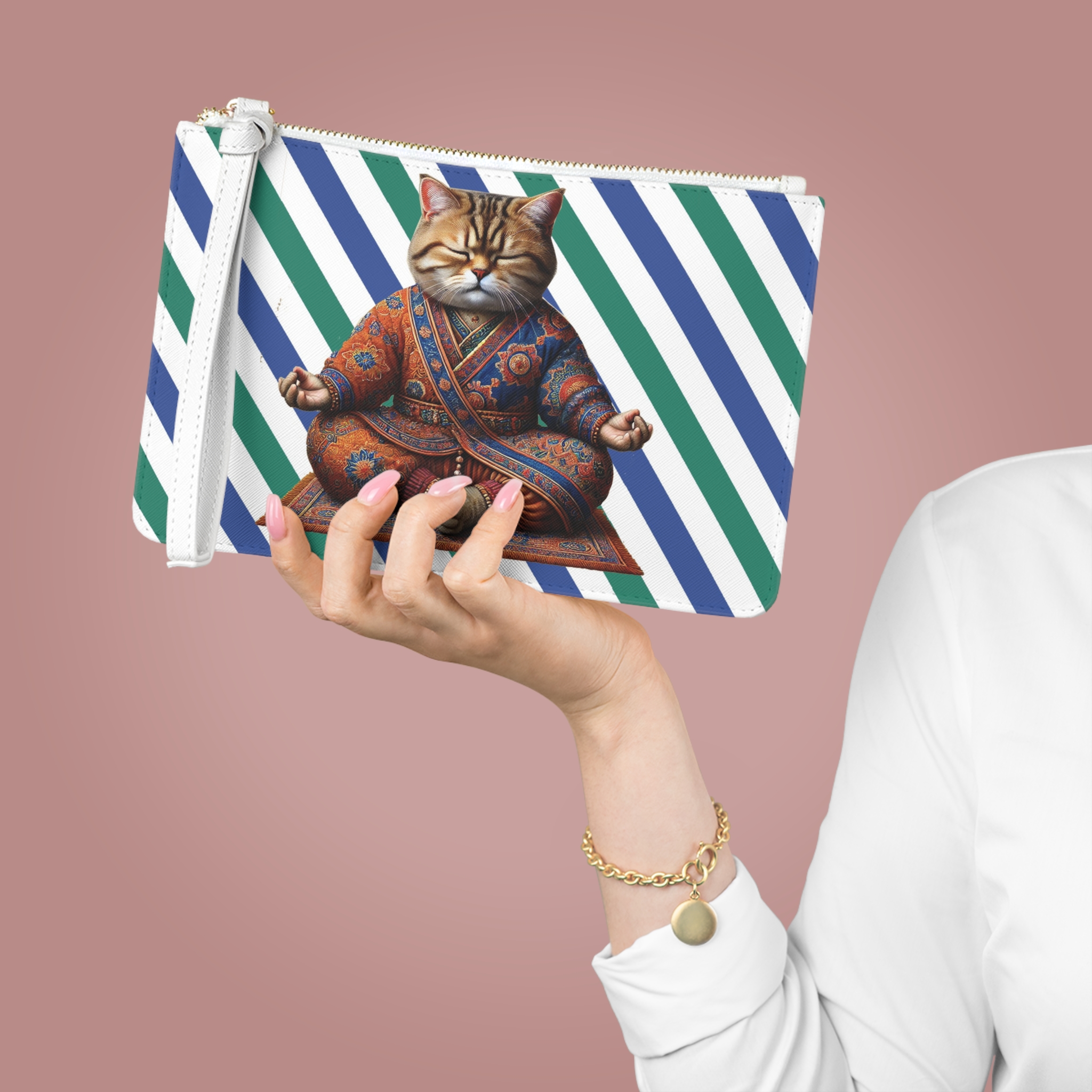 Sac d'embrayage chat sac yoga chaton méditation vintage sac à main esprit drôle sac à main