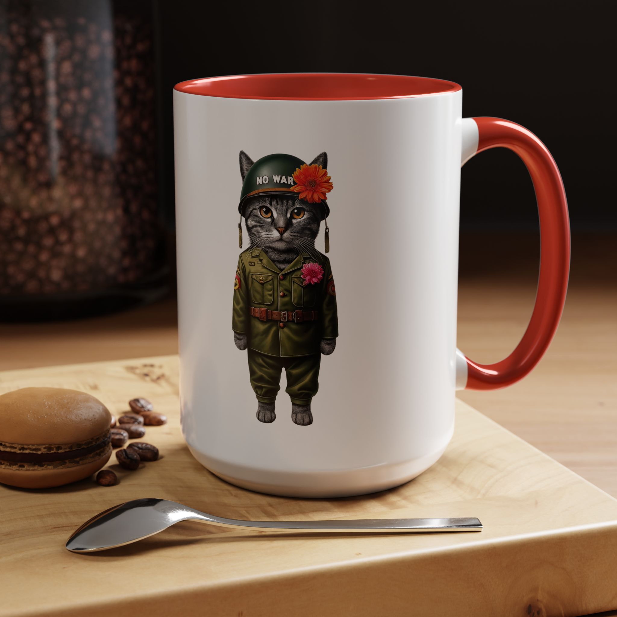 Coffee Mug Peace & Love funny cup tea cat lover office mug unique boho accessory pet gift for her kitten design - Image 31