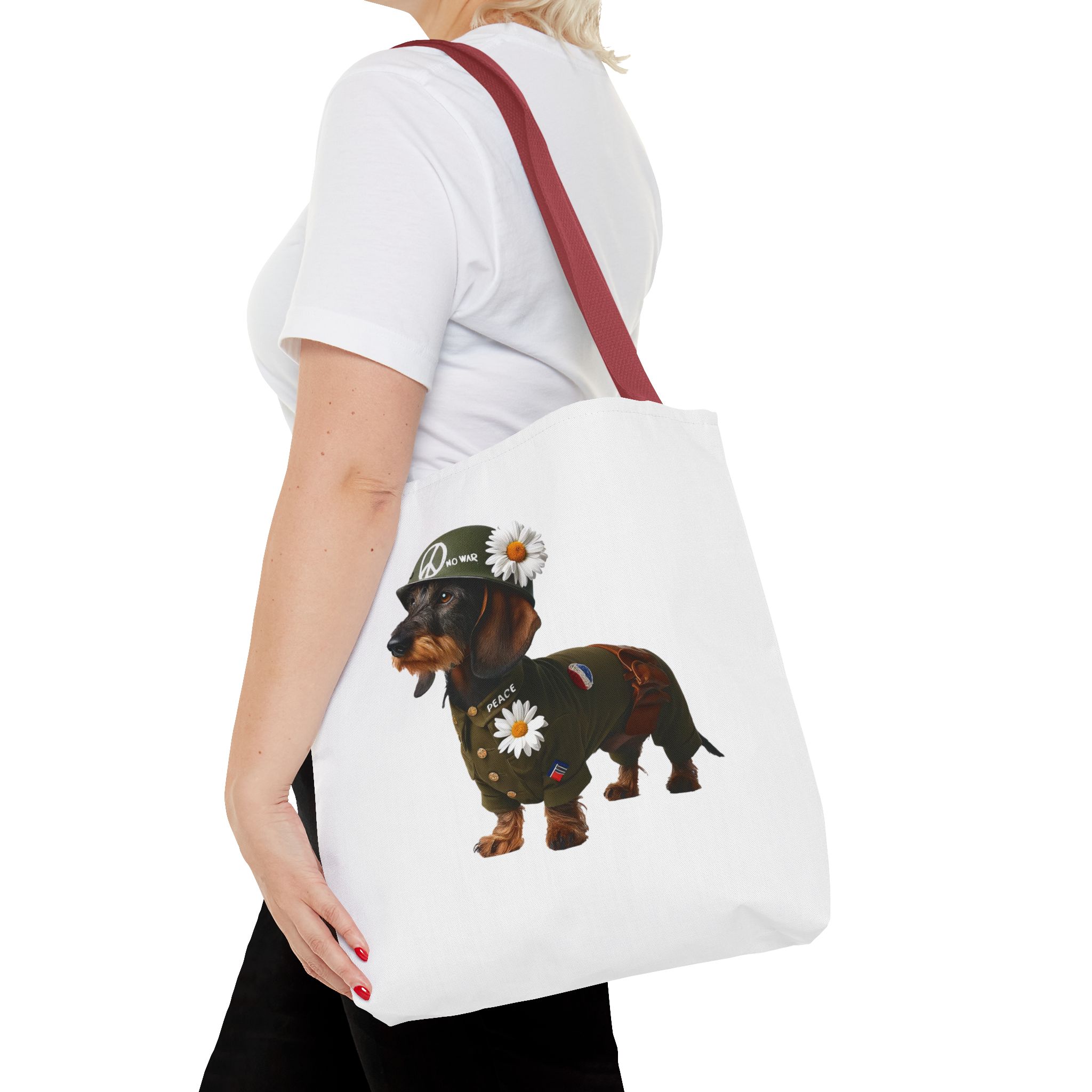 Dog Canvas tote bag dachshund cute tote bag Peace & Love Retro shoulder bag gift for her pet lover handbag dog purse puppy print – Image 10