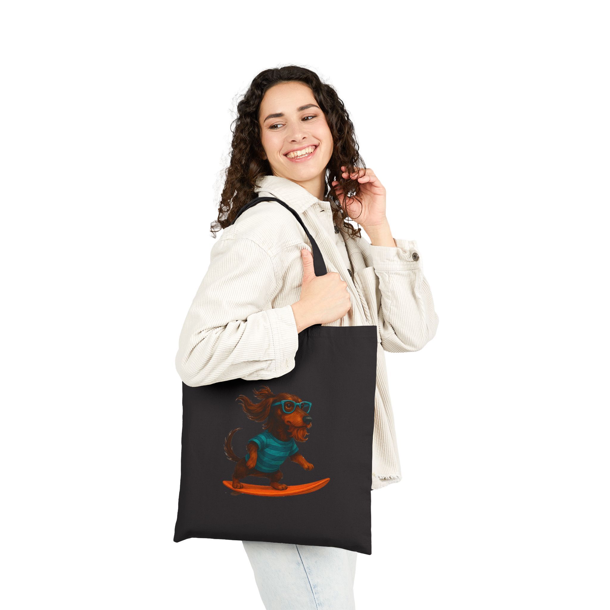 Cool canvas tote bag Dog Surfer tote bag dachshund lover gift shoulder bag surf handbag - Image 7