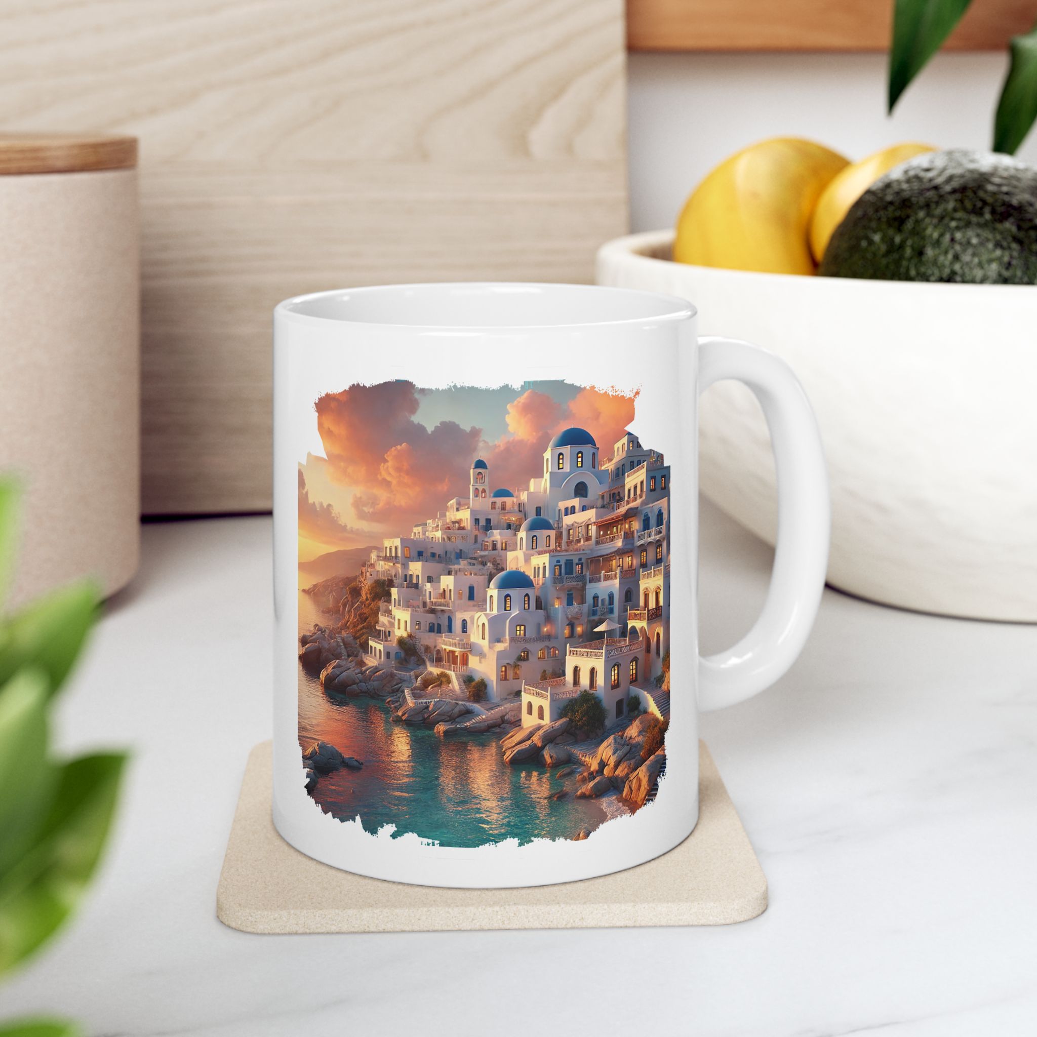 Office mug landscape Santorini caldera office mug nature print greece boho gift coffee cup tea accessory unique - Imagen 3