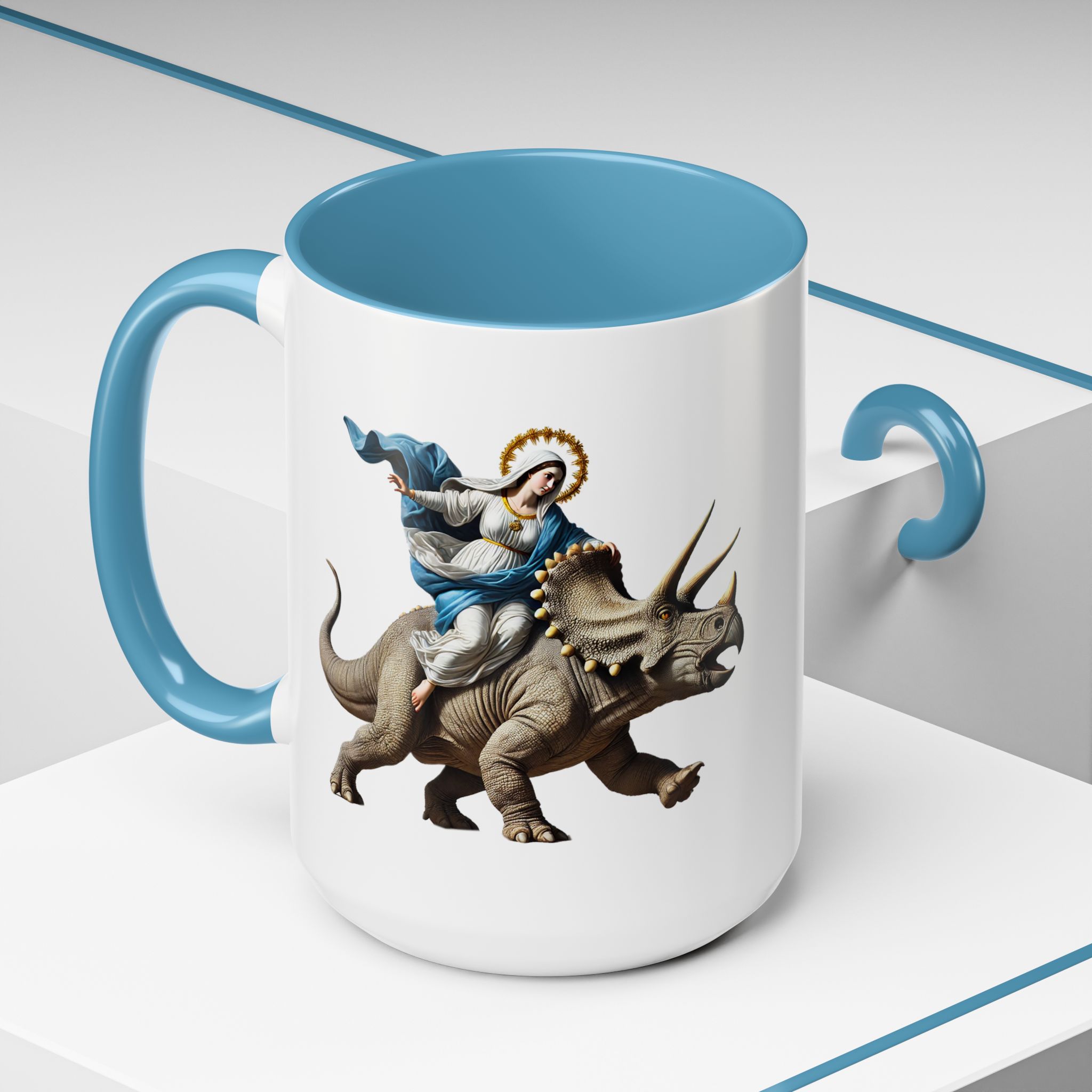 Sarcastic Coffee mug jurassic Virgin mary riding triceratops funny office mug boho gift tea cup cute accessory – Image 40