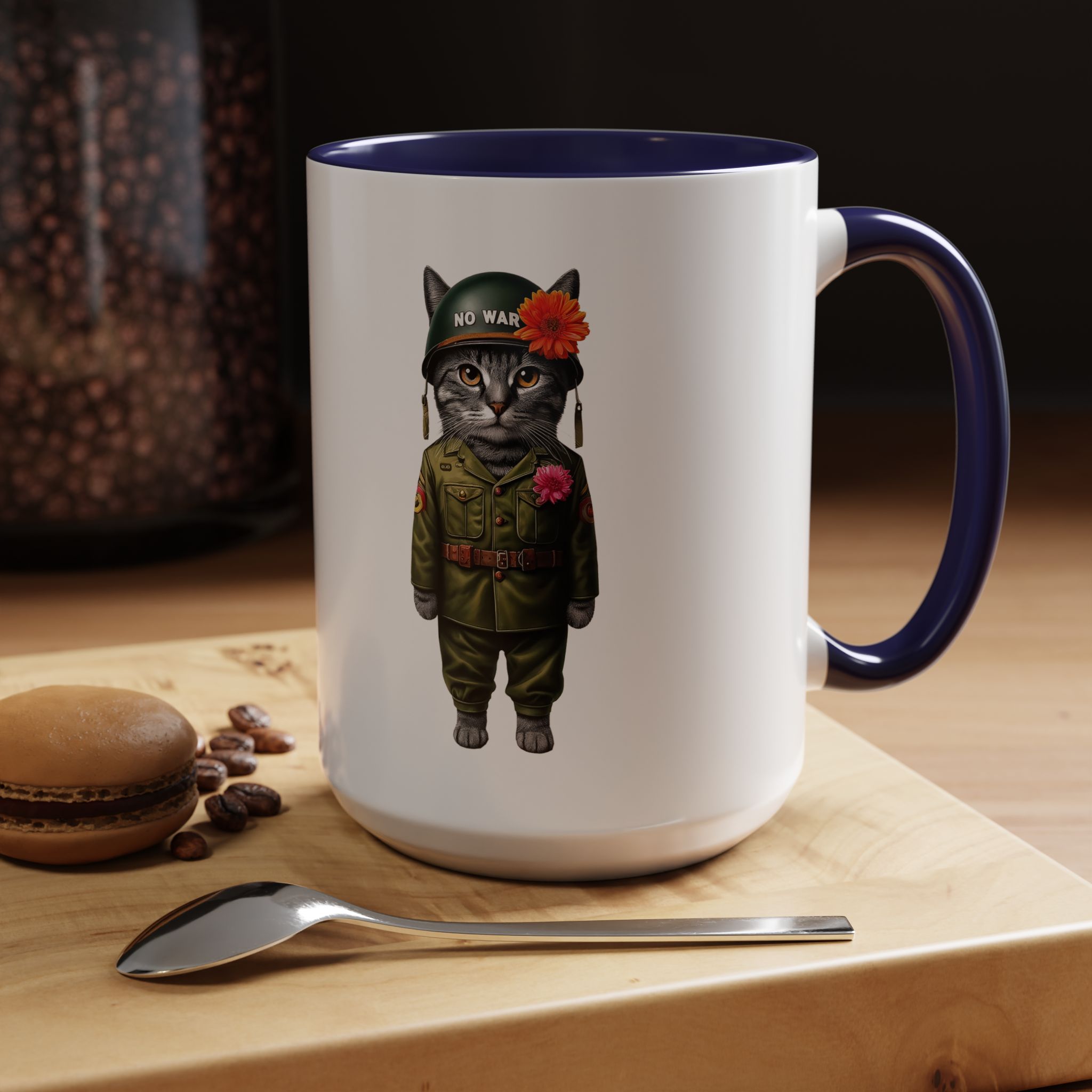 Coffee Mug Peace & Love funny cup tea cat lover office mug unique boho accessory pet gift for her kitten design - Image 23