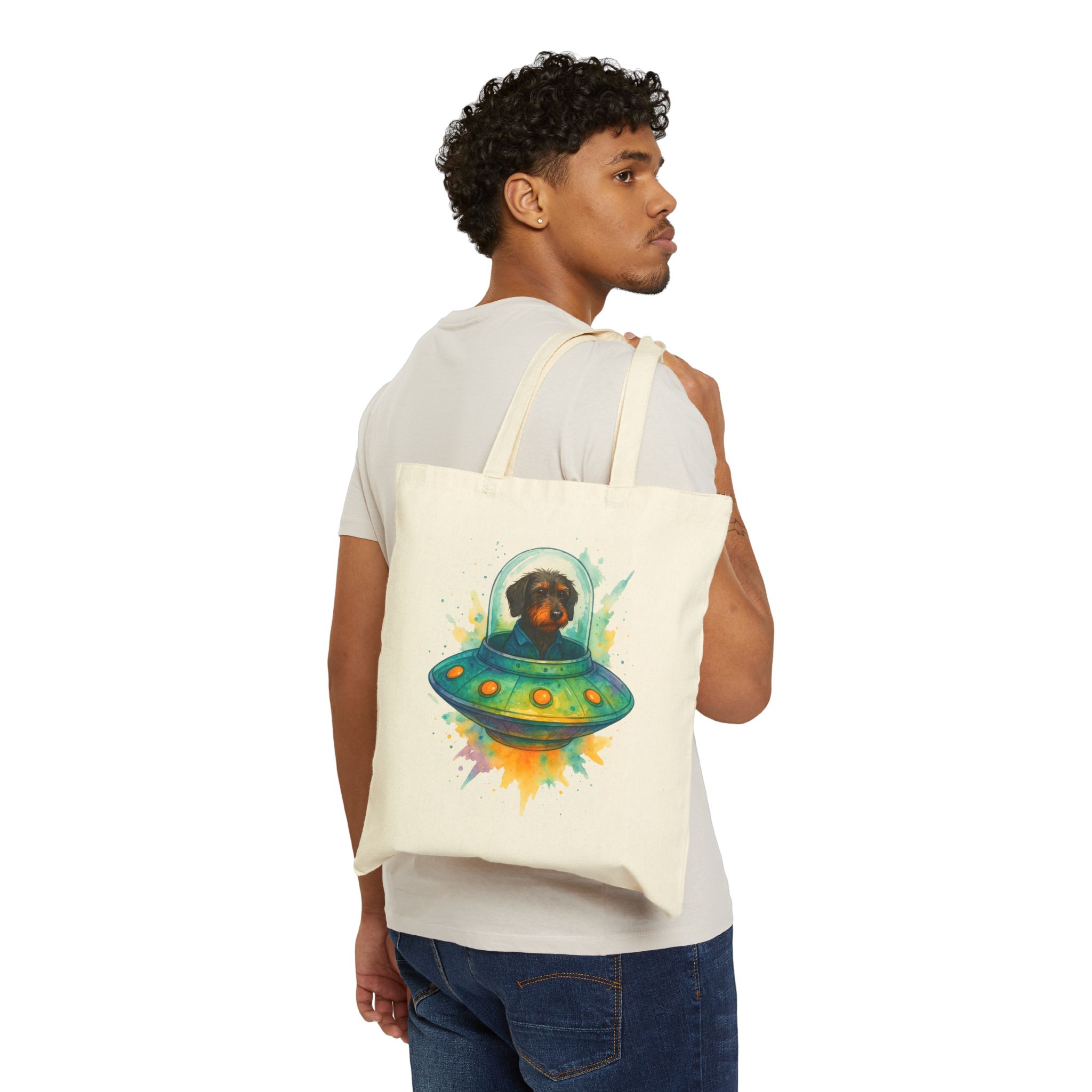 Dog Canvas Tote bag funny outerspace Bag astronaut pet lover cool gift clothing shoulder bag purse retro Handbag unique - Image 2