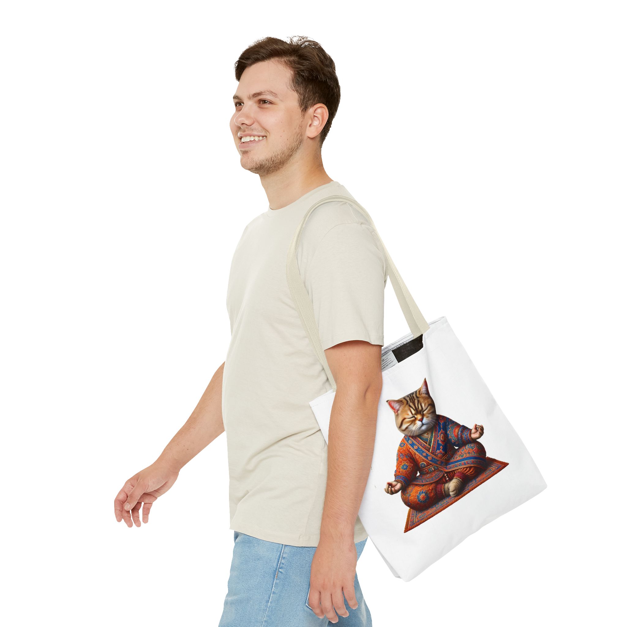 Canvas Tote bag Cat meditation handbag yoga bag vintage buddha mindfulness purse – Image 22