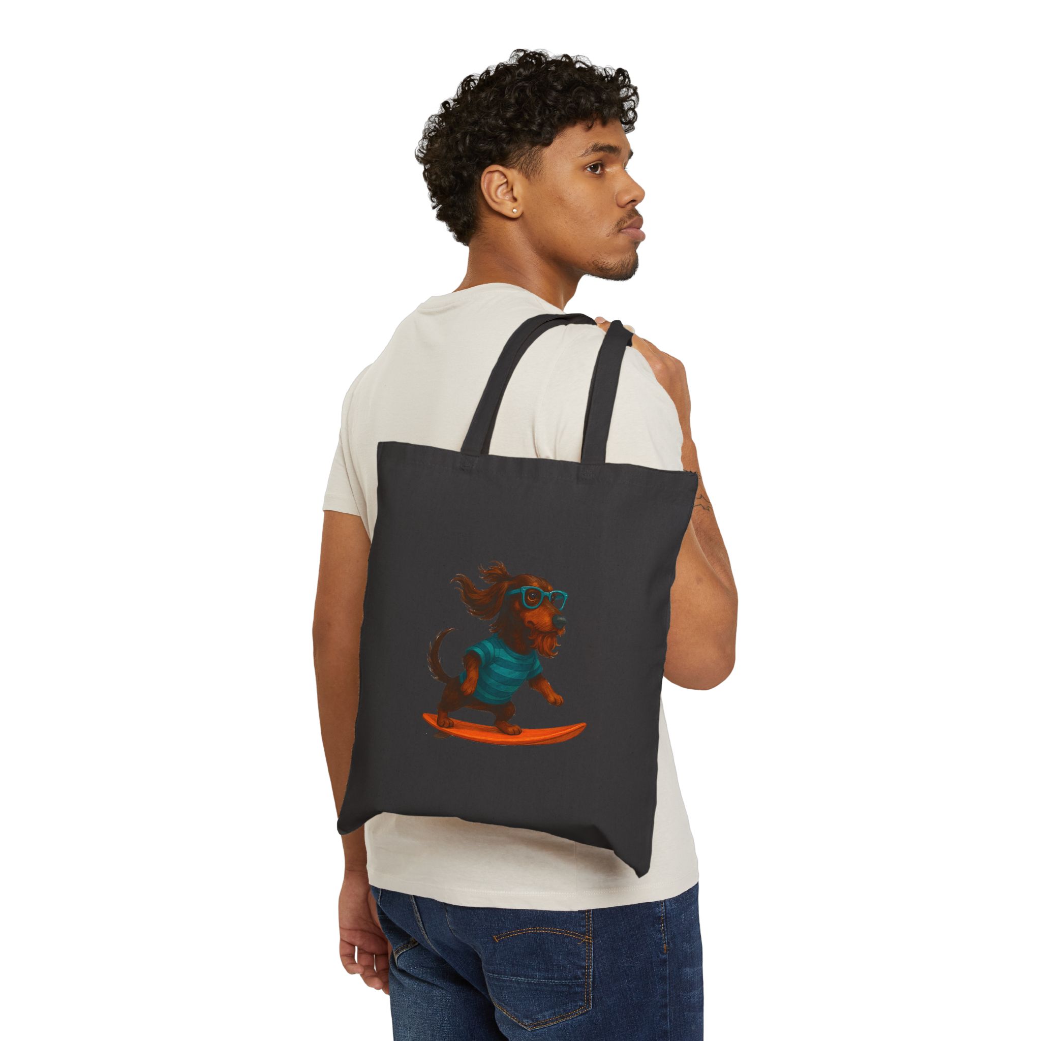 Cool canvas tote bag Dog Surfer tote bag dachshund lover gift shoulder bag surf handbag - Image 6