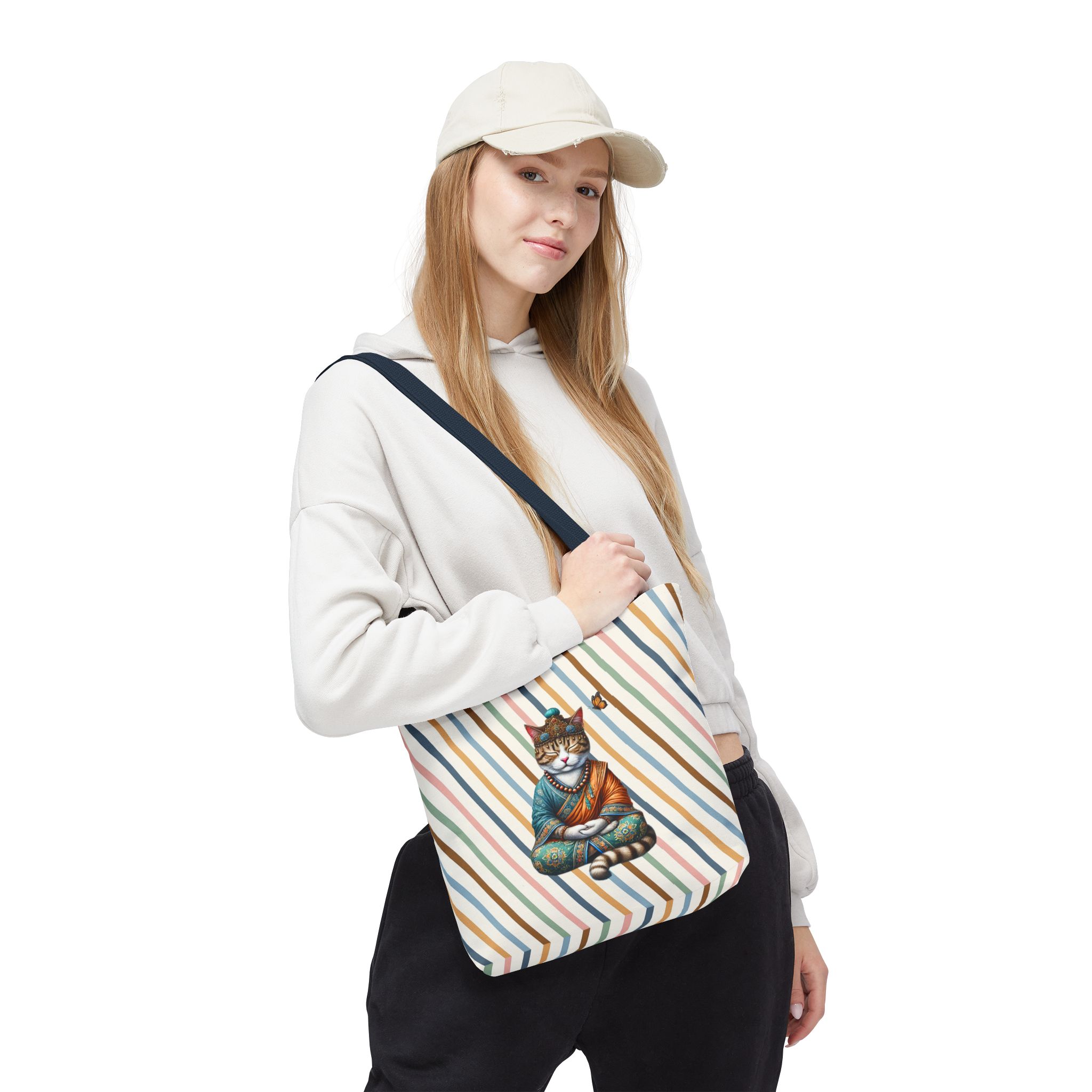 Canvas Tote bag Cat meditation handbag yoga bag vintage buddha mindfulness purse – Image 26